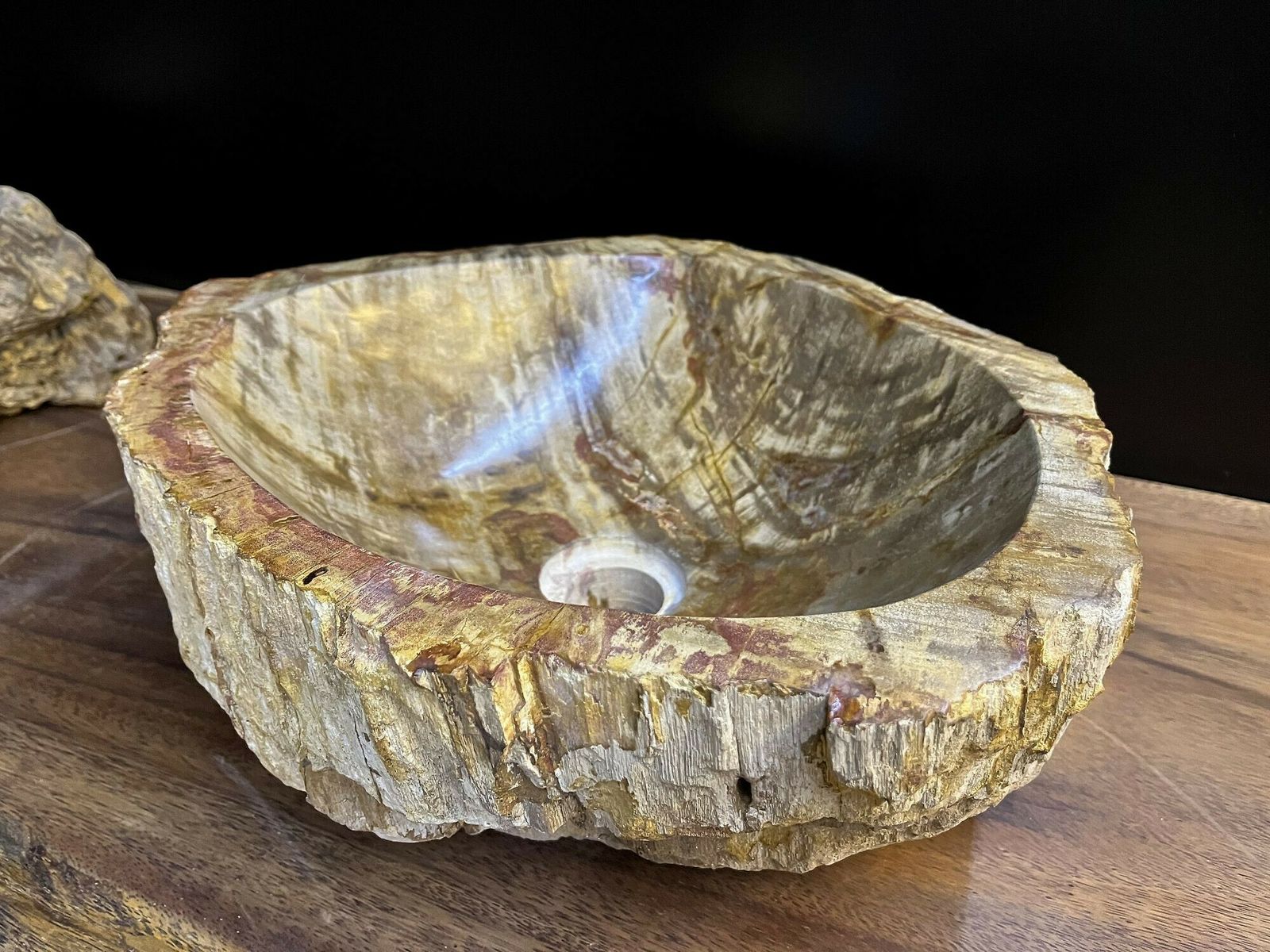 photo furniture Petrified Wood Sink In Beige/ Brown/ Yellow Tones   Polished, Top Quality, Idn