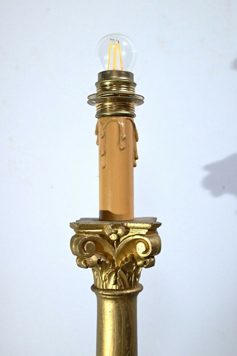 Pair Of Golden Wood Candlesticks, Empire Style – Late 19th Century photo vinterior