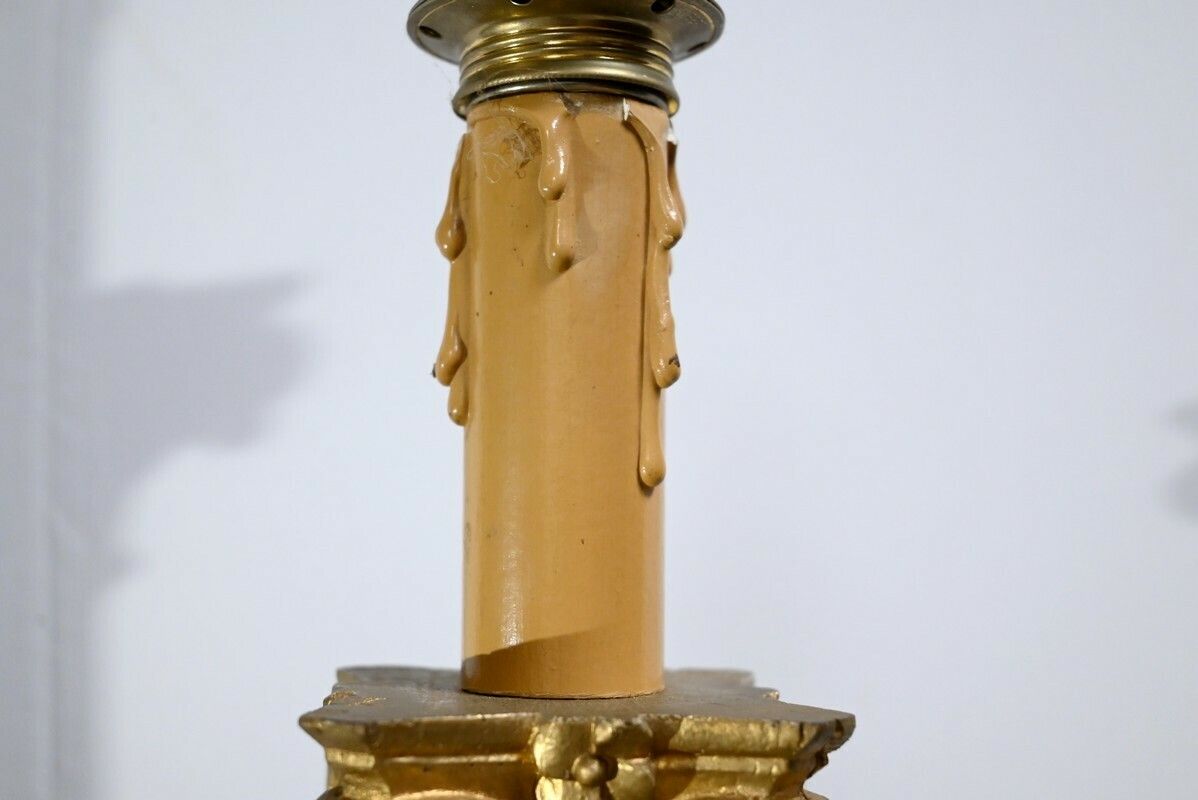 photo for sale Pair Of Golden Wood Candlesticks, Empire Style – Late 19th Century