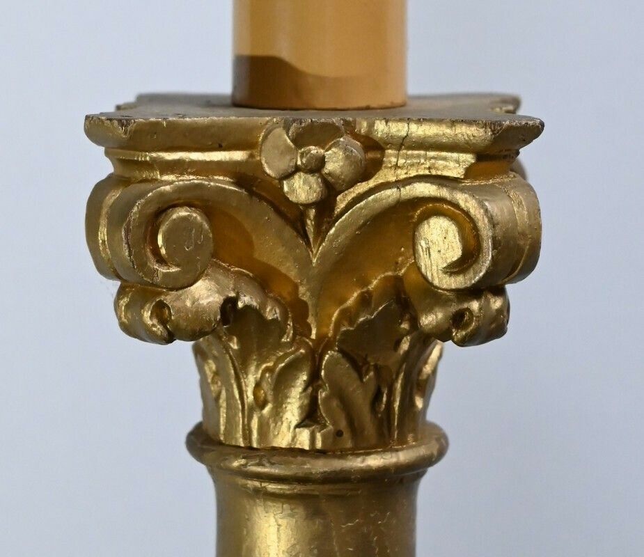 Lighting Pair Of Golden Wood Candlesticks, Empire Style – Late 19th Century photo
