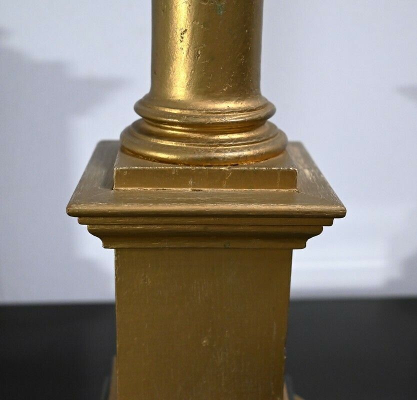 photo vinterior Pair Of Golden Wood Candlesticks, Empire Style – Late 19th Century
