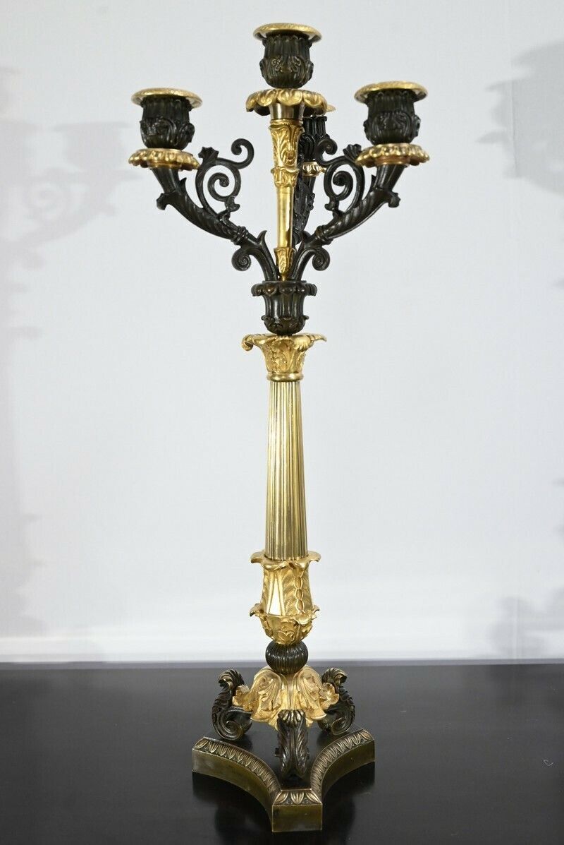 Pair Of Bronze Candlesticks With Double Patina, Restoration Period – Early 19th Century photo vinterior