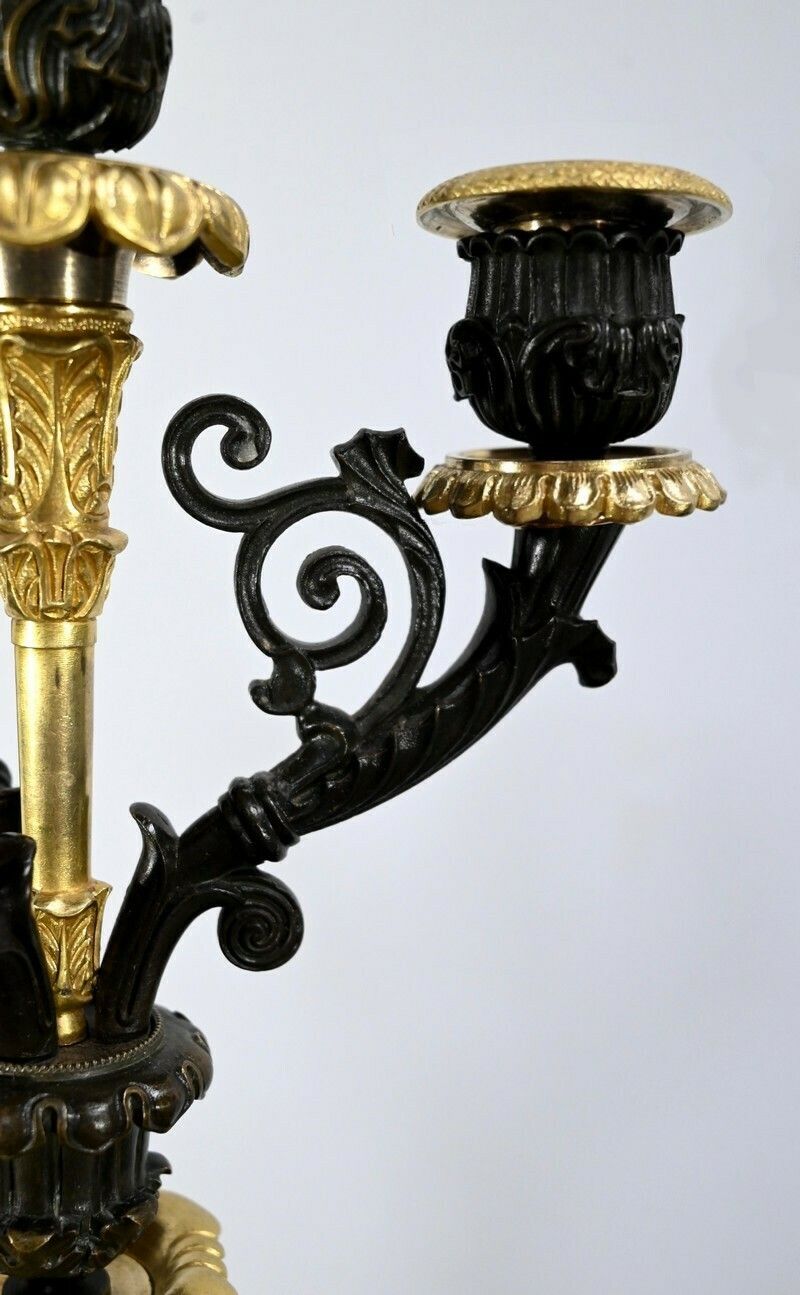 Home Decor Pair Of Bronze Candlesticks With Double Patina, Restoration Period – Early 19th Century photo
