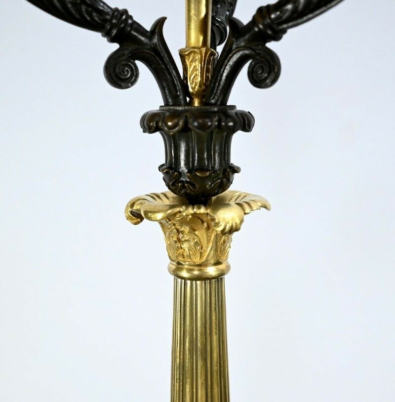 photo vinterior Pair Of Bronze Candlesticks With Double Patina, Restoration Period – Early 19th Century