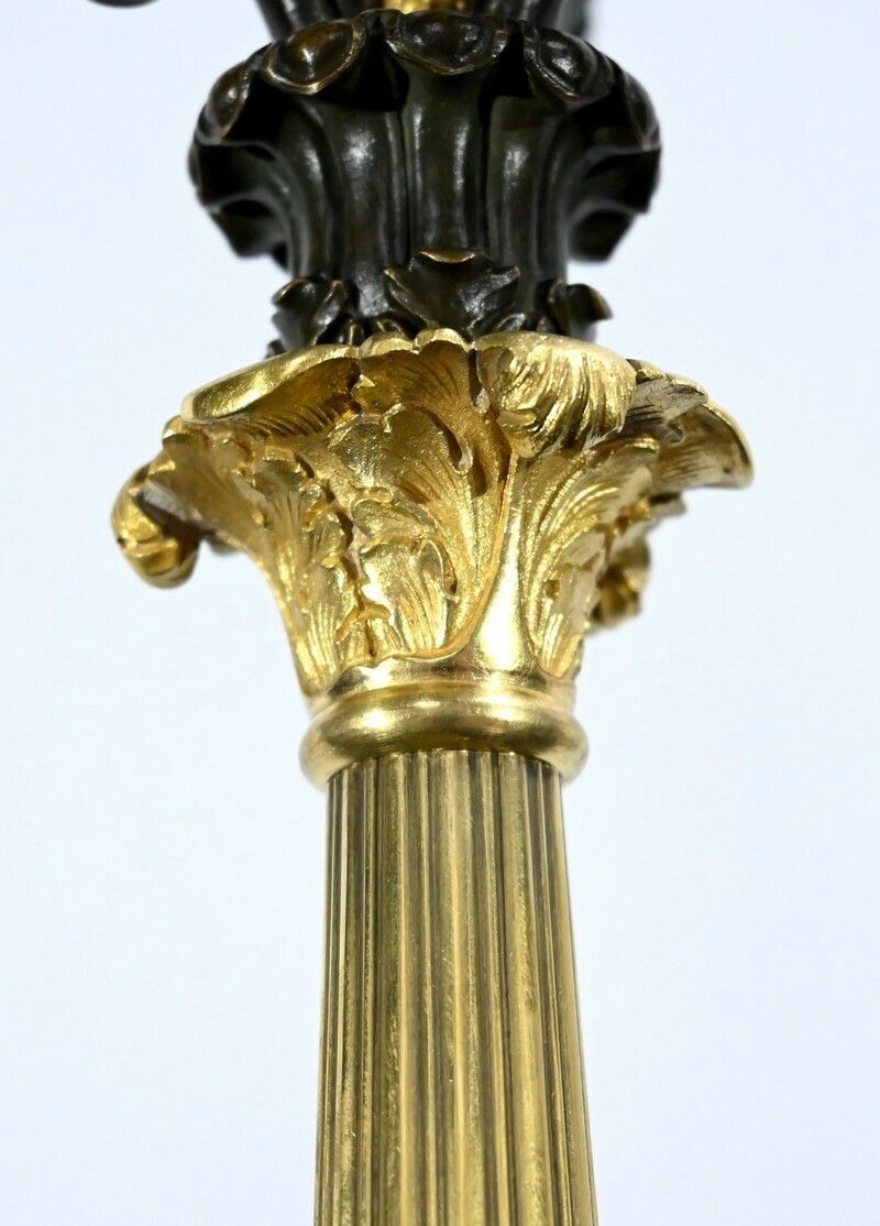 photo buy Pair Of Bronze Candlesticks With Double Patina, Restoration Period – Early 19th Century
