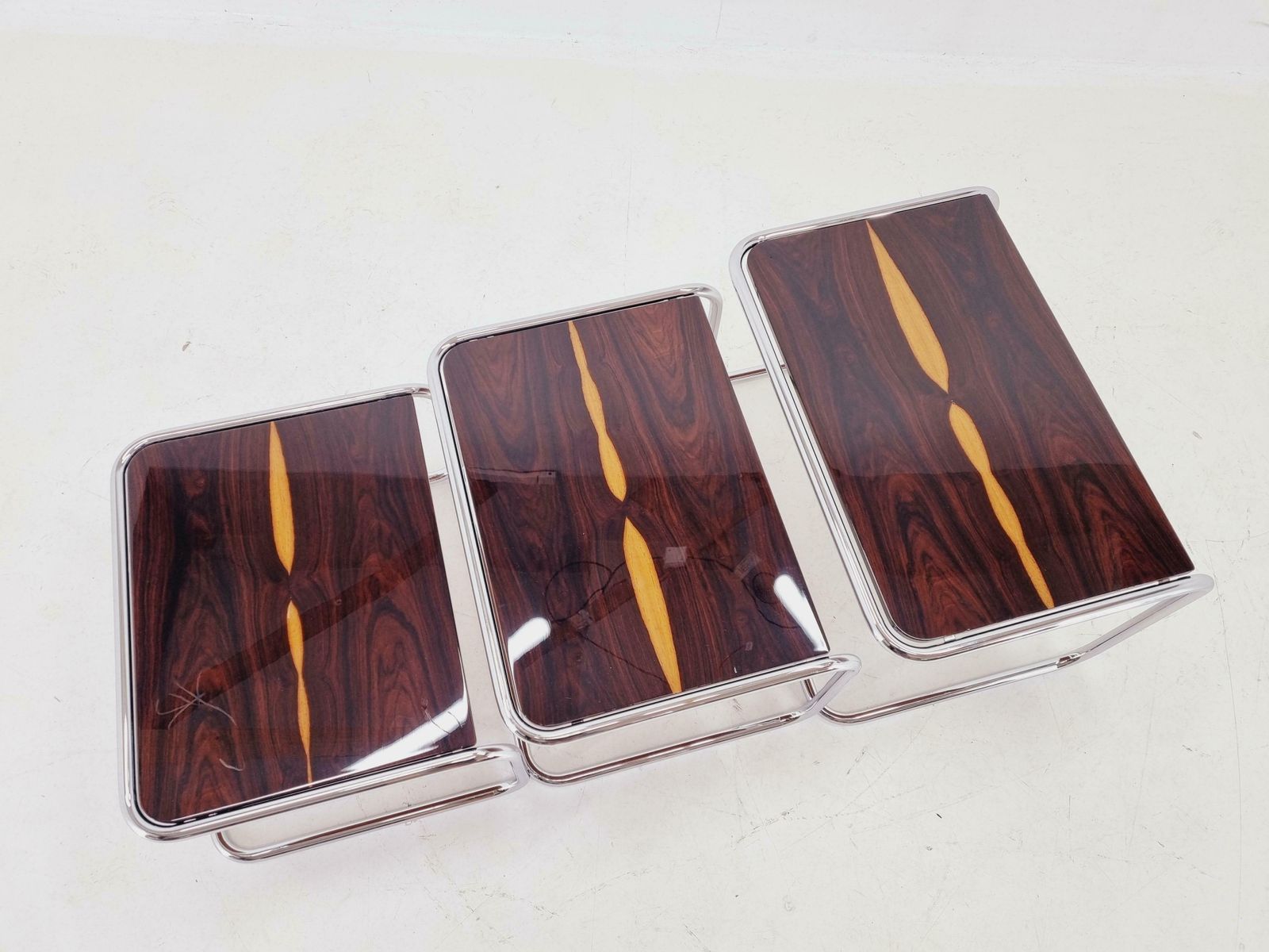 Exclusive Rare Midcentury Nesting Tables, Cocobolo Palisandr And Chrome, 1950s. photo 1415.0