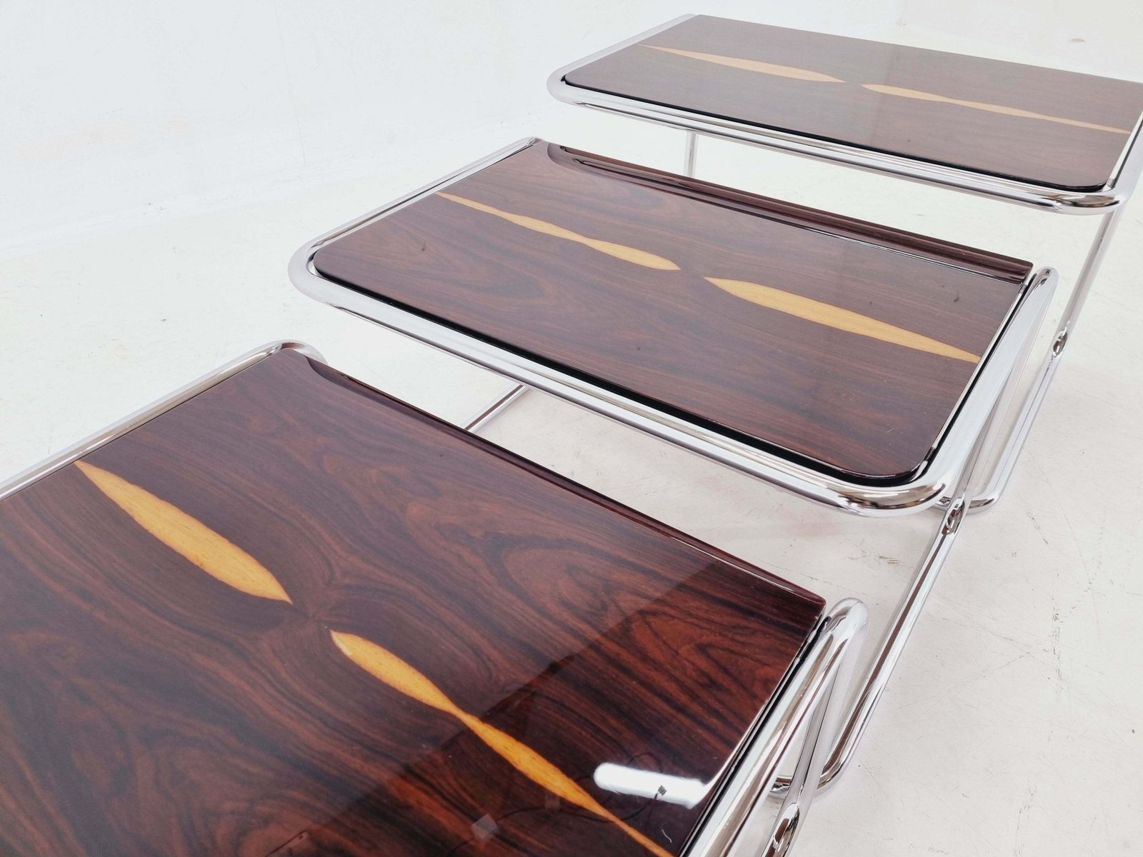 Exclusive Rare Midcentury Nesting Tables, Cocobolo Palisandr And Chrome, 1950s. photo buy