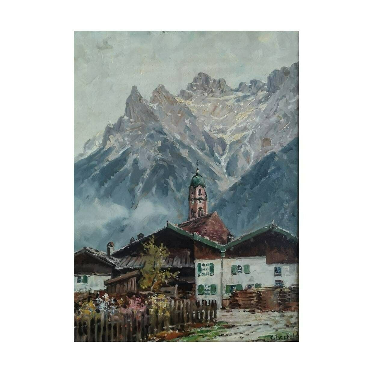 Schilderij van Carl Bertold, Zwitsers kunstenaar, Dusseldorf School, Zwitsers landschap, olieverf op doek photo Kunst