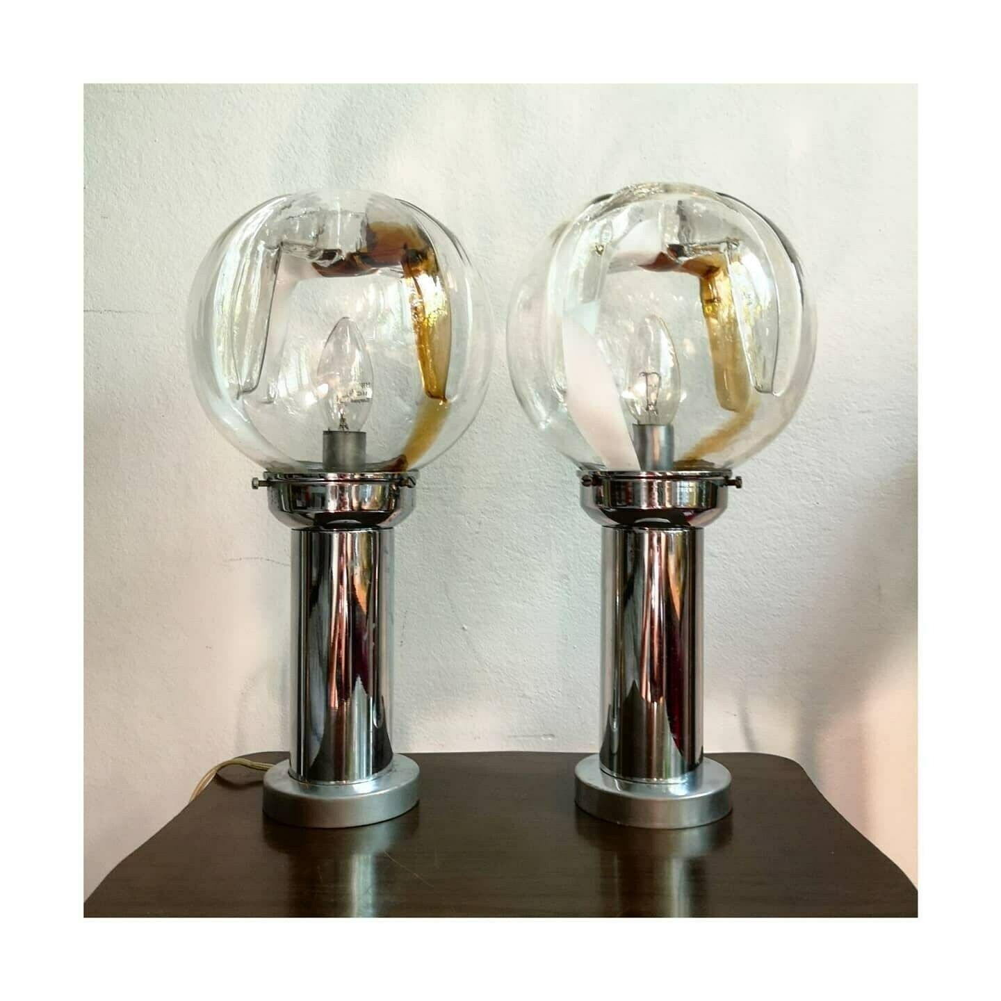 Pair Of Mazzega Accent Lamps // Made In Italy // Mazzega Glass Shades // Mazzega Murano Glass // Italian Designer Lamps photo for sale