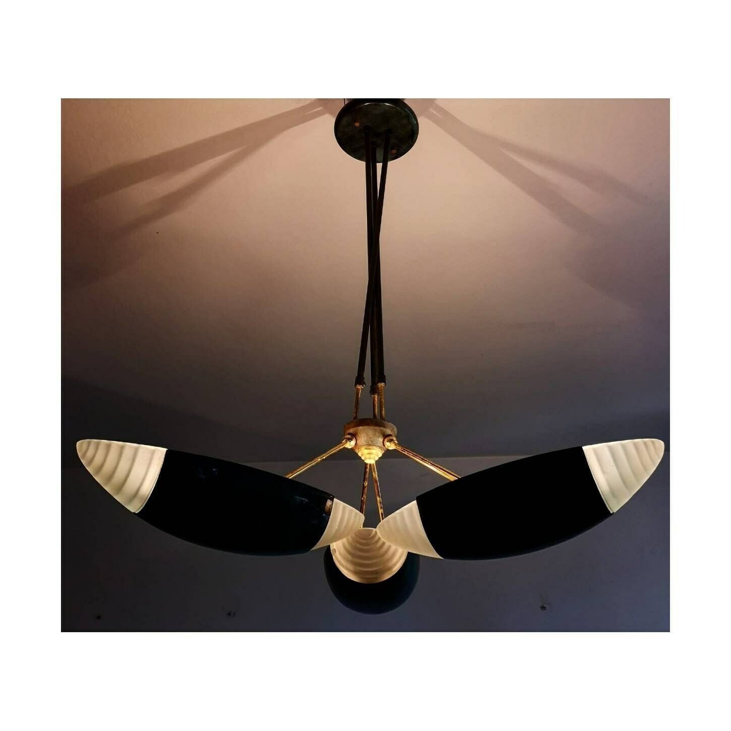 Gorgeous, Rare Mid Century Modern Chandelier // Brass And Steel Chandelier // High Ceiling Chandelier // Made In West Germany photo furniture