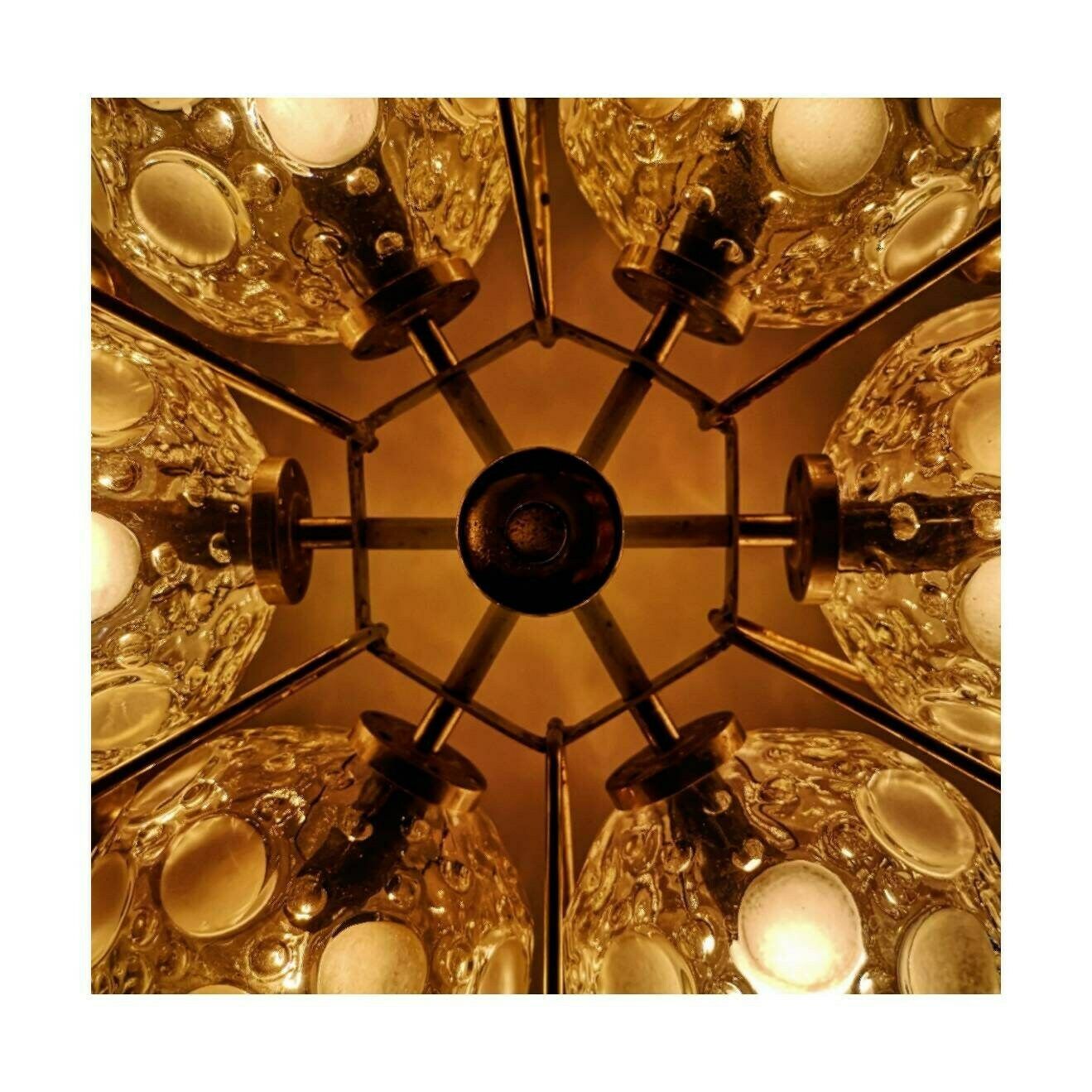 photo furniture Sputnik Chandelier With 6 Lights In Thick Relief Glass / Space Age Chandelier In Chrome And Glass / Atomic Age Chandelier / Made In Germany