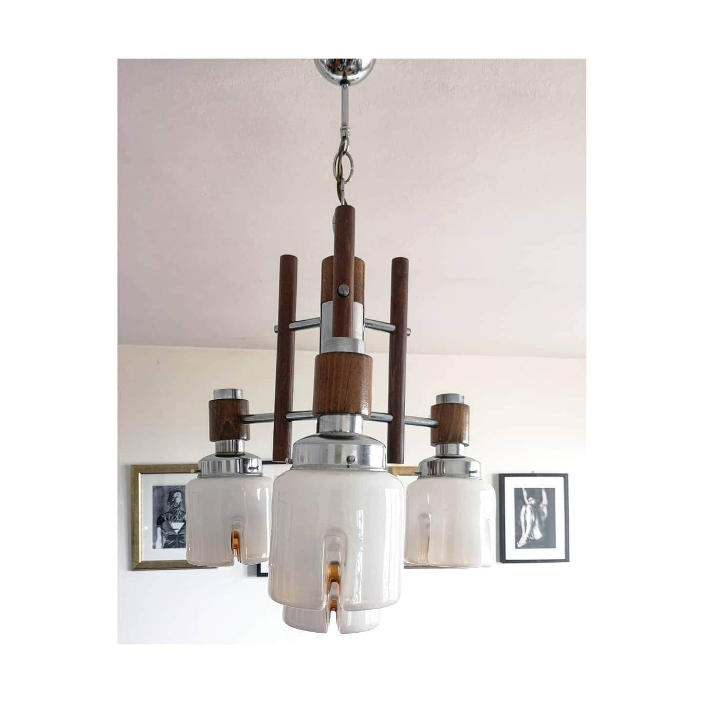 1970s Mazzega Chandelier // Mid Century Modern Chandelier With Murano Cylinder Glass Shades // Made In Italy photo 495.0