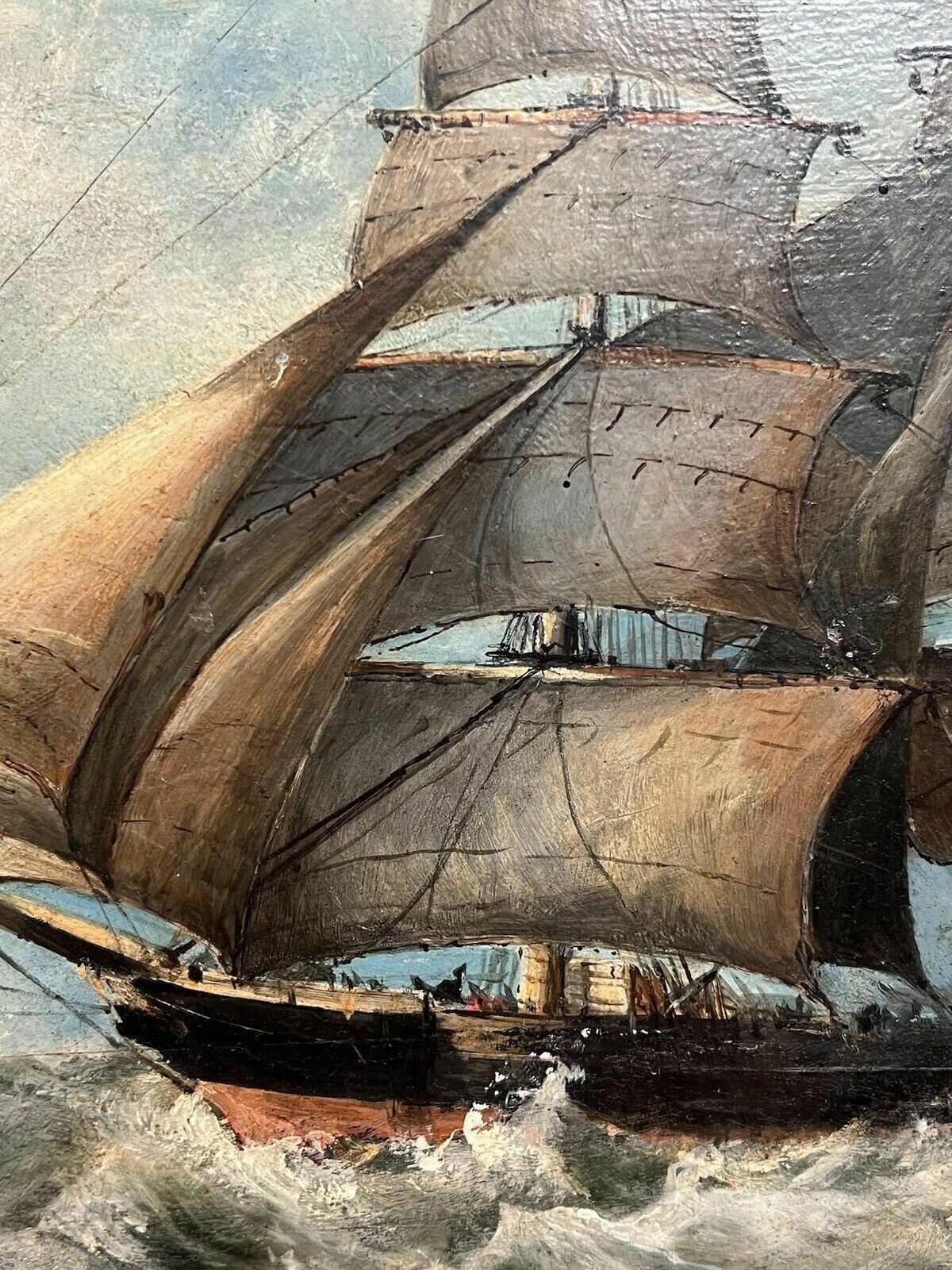 photo furniture 19th Century Maritime Painting Of British Full Rigged Sailing Ship On Rough Seas