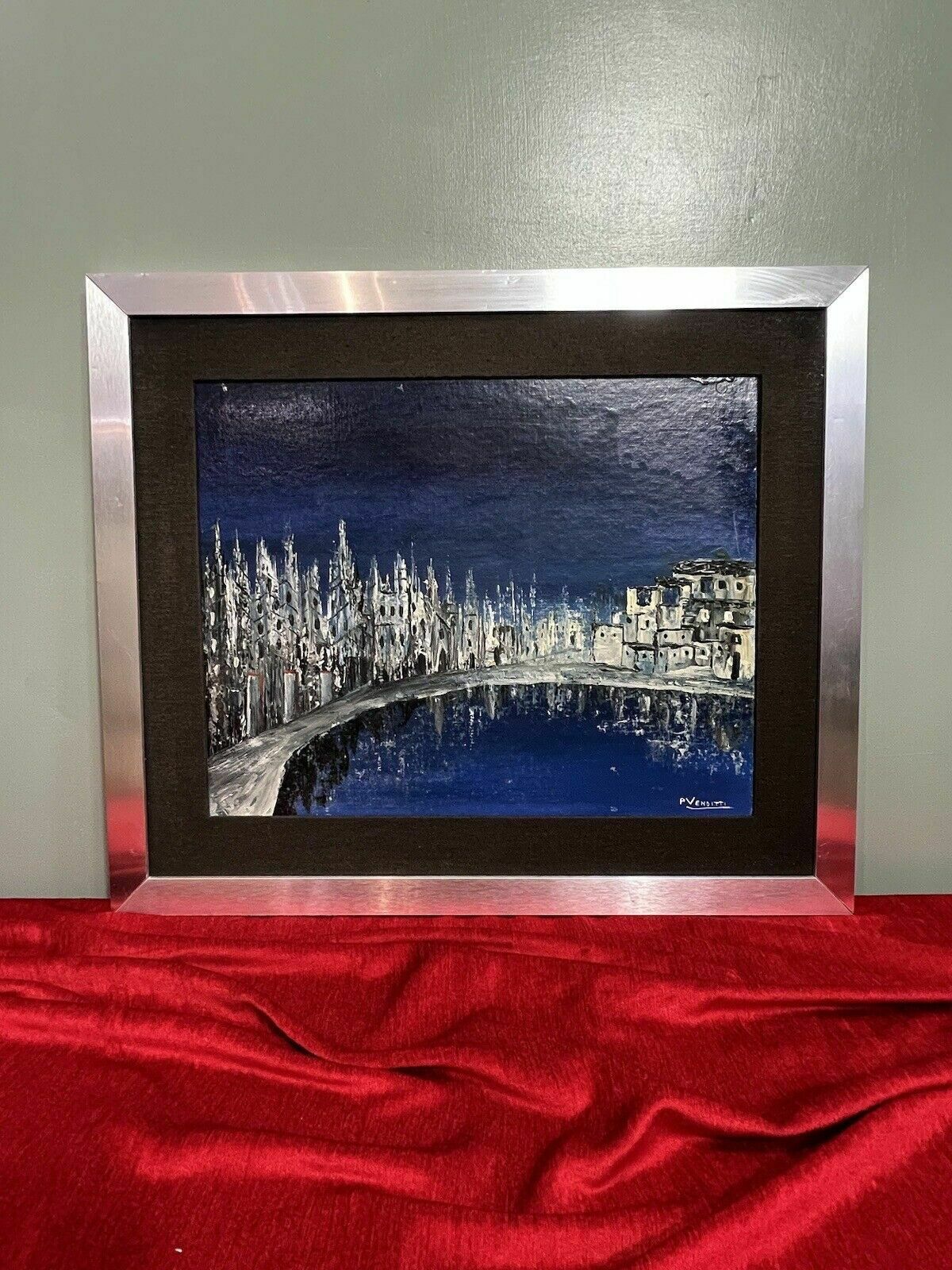 Italian Abstract Impressionist Architectural Night Lit View By P Venditti