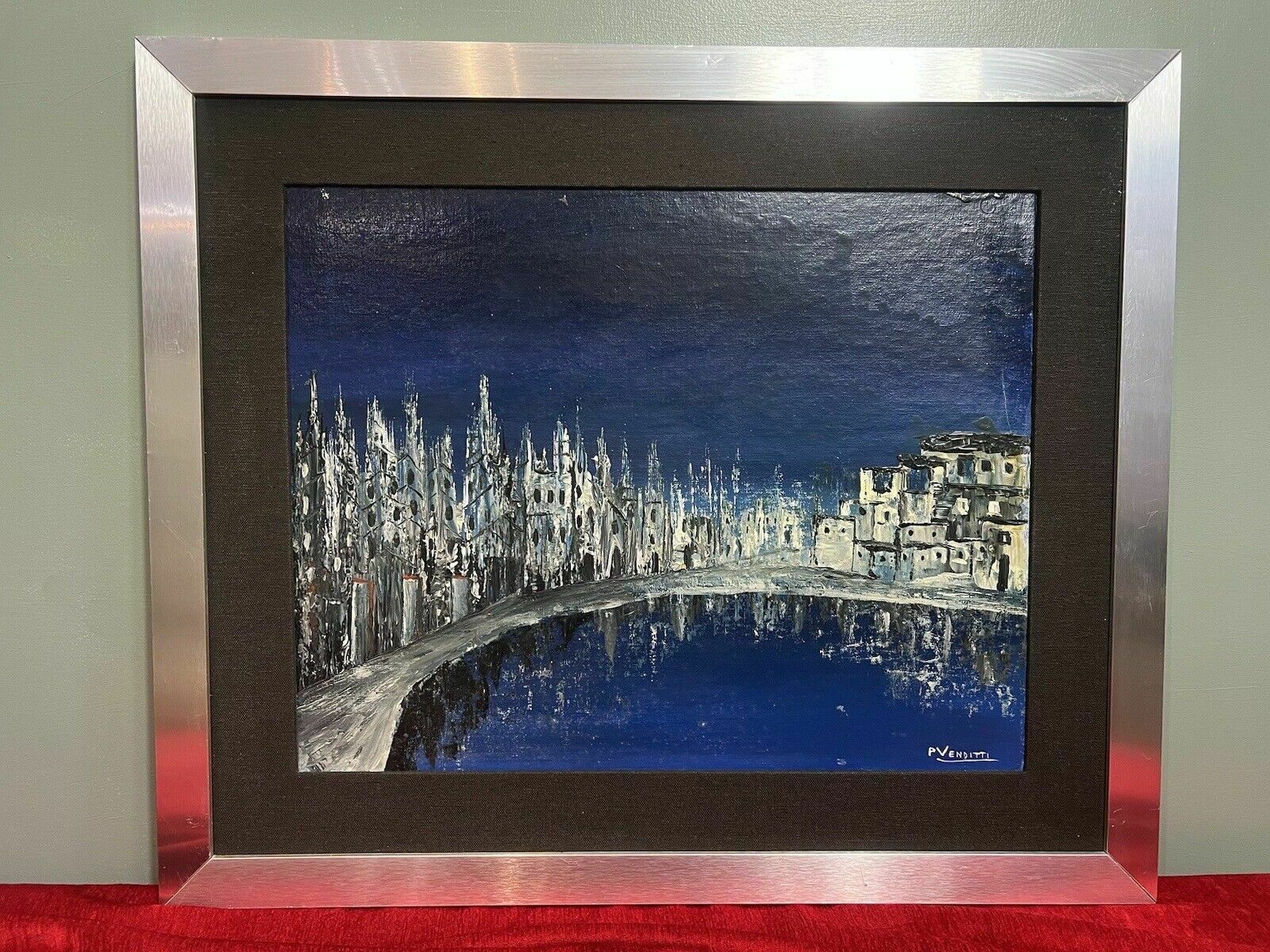 Italian Abstract Impressionist Architectural Night Lit View By P Venditti photo furniture