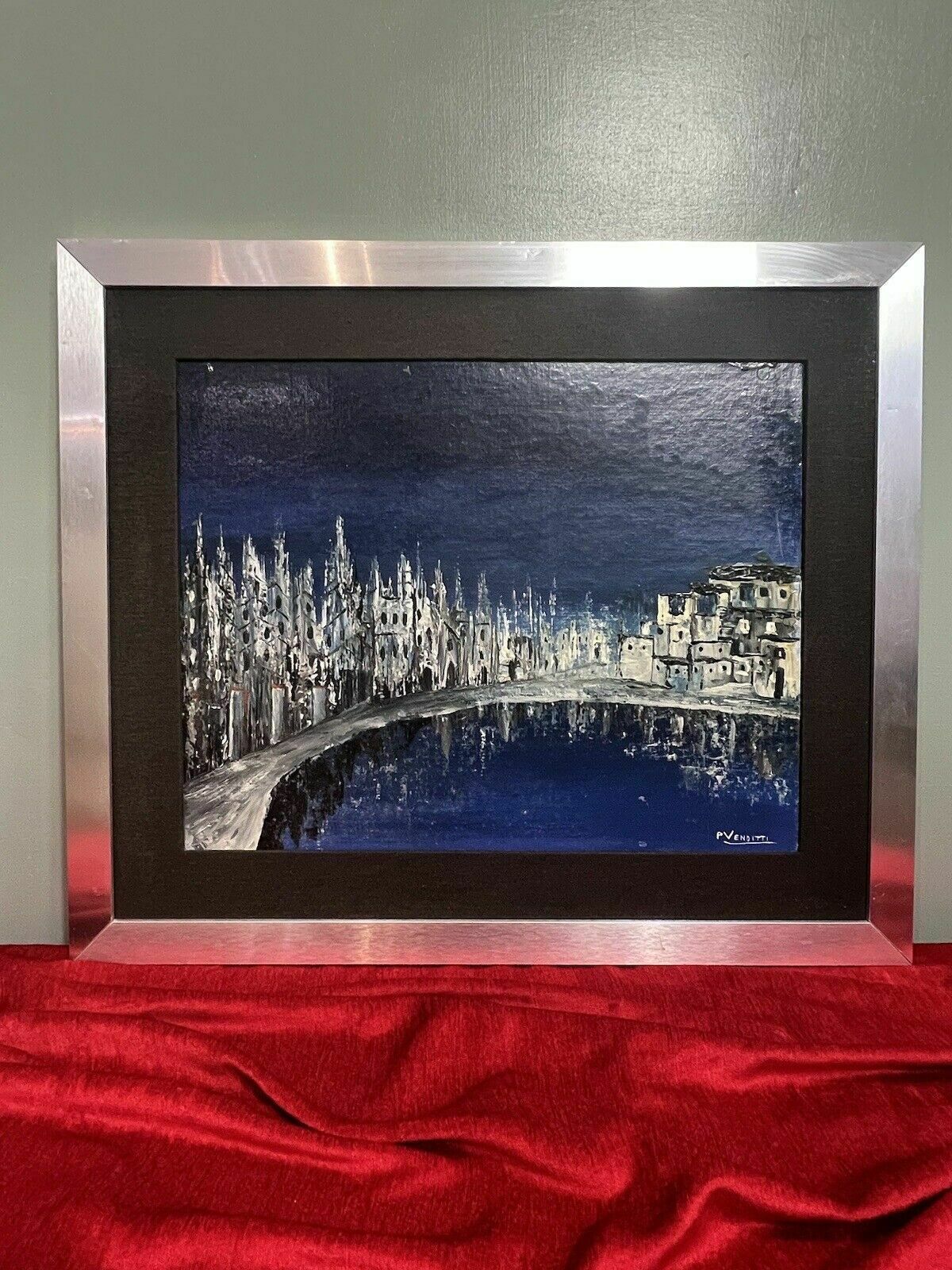 Italian Abstract Impressionist Architectural Night Lit View By P Venditti photo for sale