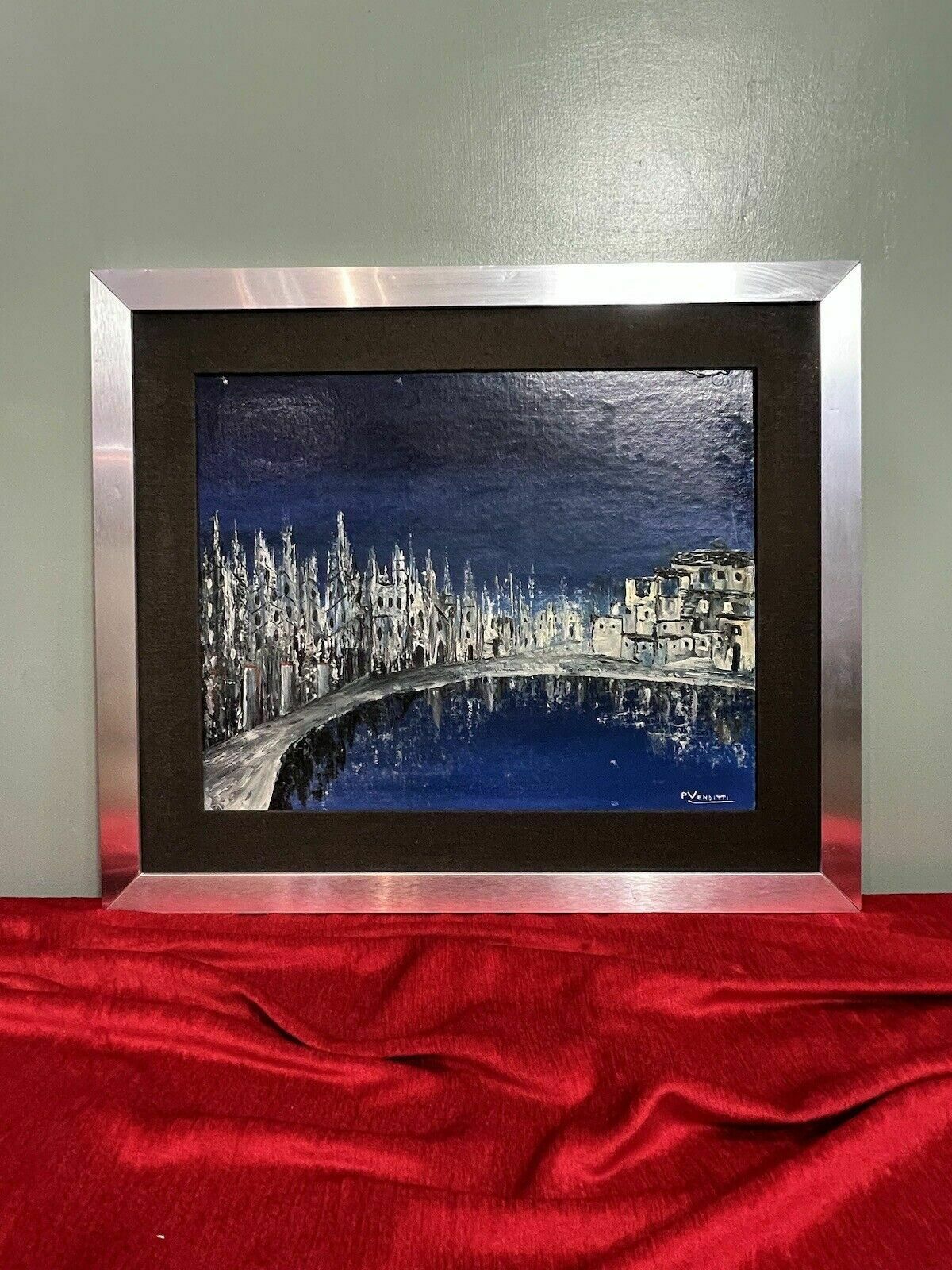 photo vinterior Italian Abstract Impressionist Architectural Night Lit View By P Venditti