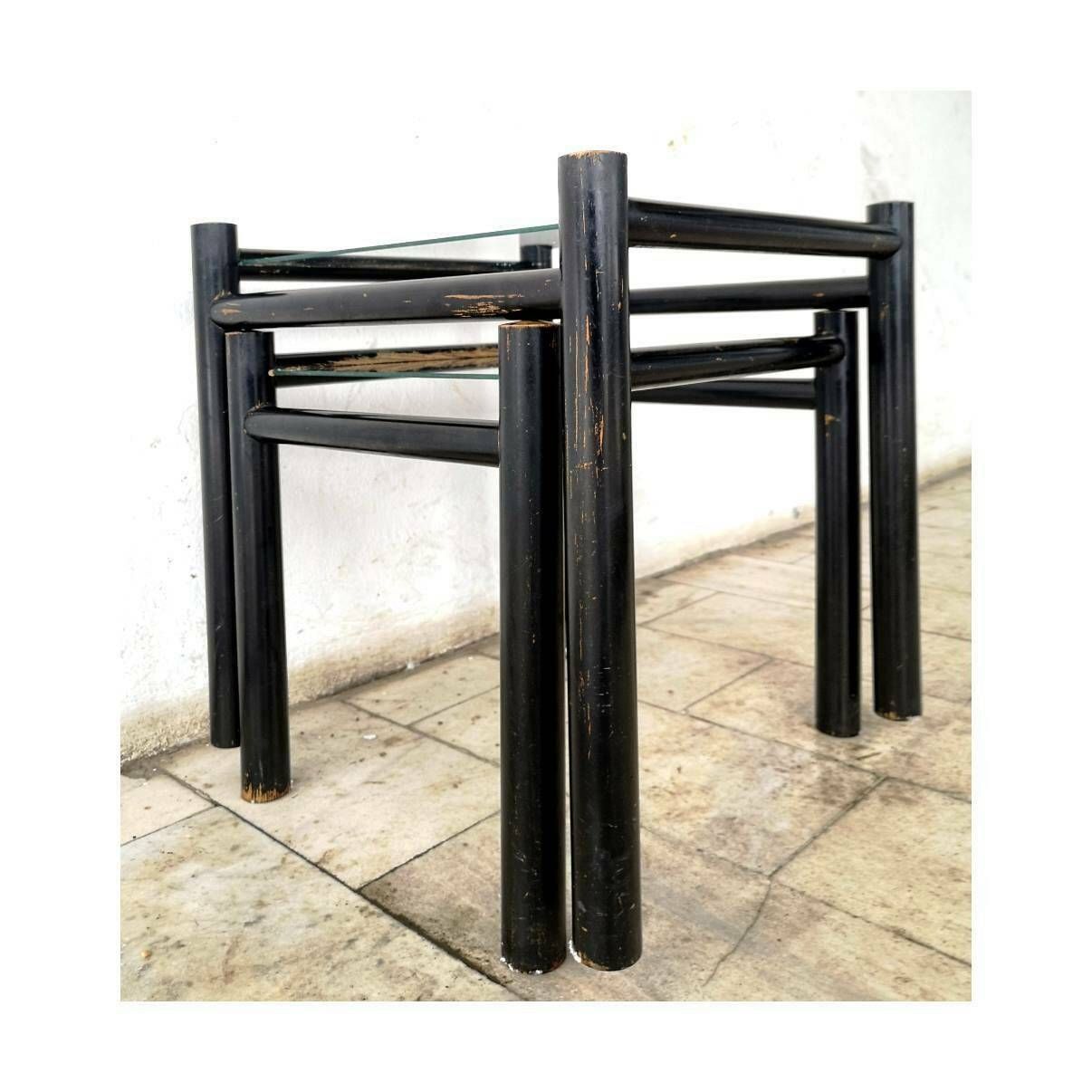 1970s Set Of Two Side Table // Vintage Wooden Tables With The Glass Top // Mid Century Modern Coffee Nesting Tables // Made In Yugoslavia photo furniture