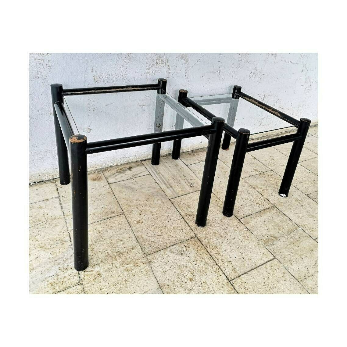 1970s Set Of Two Side Table // Vintage Wooden Tables With The Glass Top // Mid Century Modern Coffee Nesting Tables // Made In Yugoslavia photo for sale