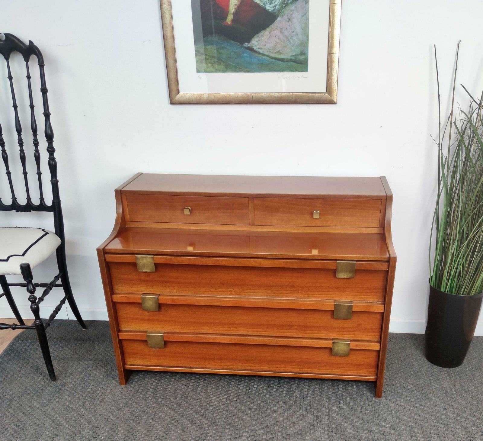 1960s Italian Mid Century Modern Wood And Brass Commode Chest Of Drawers Chest Of Drawers photo furniture
