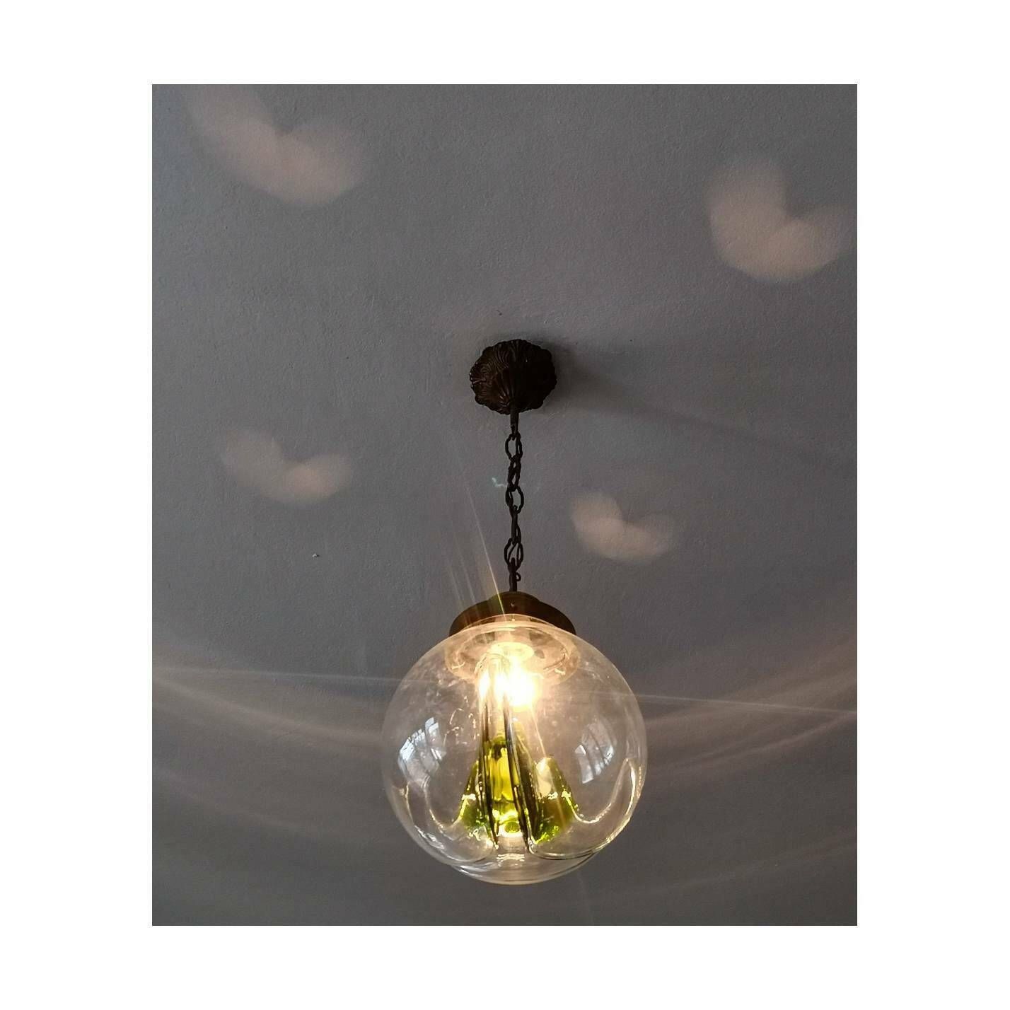 1960s Mazzega Pendant // Mazzega Pendant With Murano Glass // Mid Century Modern Green Mazzega Chandelier // Made In Italy