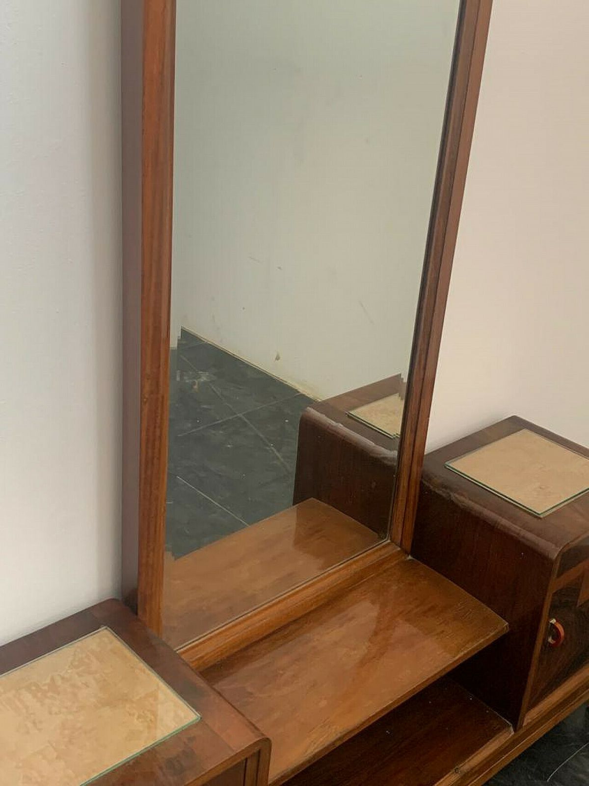 Walnut, Walnut Root And Maple Vanity Mirror, 1930s photo vintage
