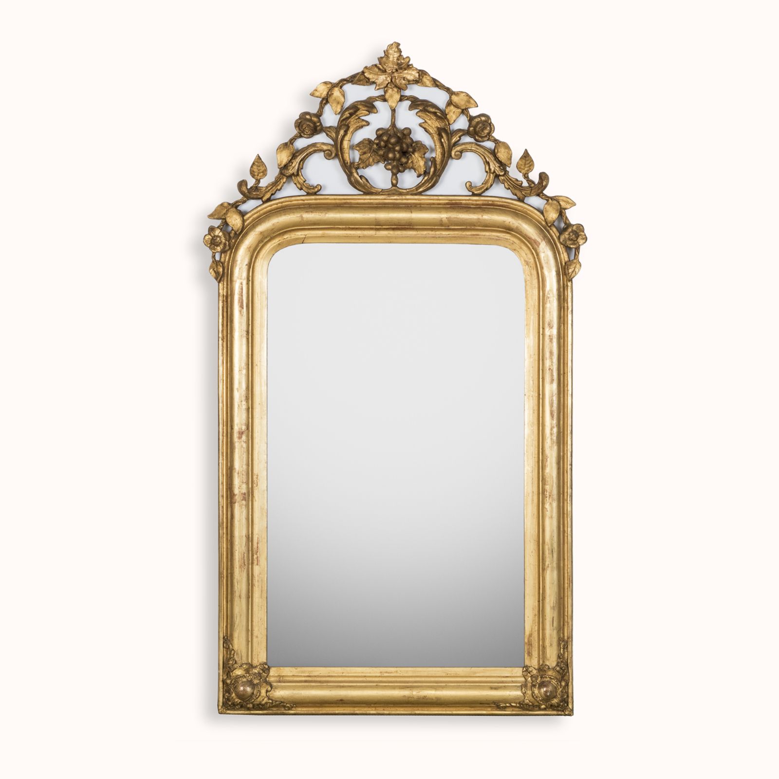 19th Century Antique French Louis Philippe Mirror With Foliage And Grape Motifs