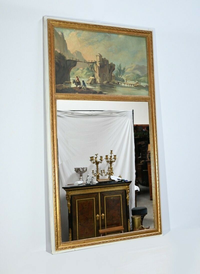 Trumeau Mirror In Golden Wood, Louis XVI Style – Late 19th Century photo furniture