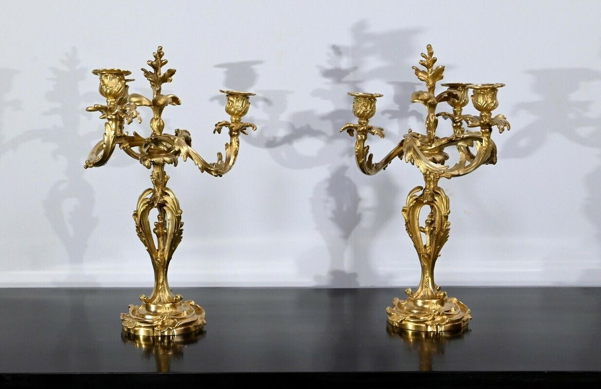 Pair Of Gilt Bronze Candelabra, Louis XV Style – Late 19th Century