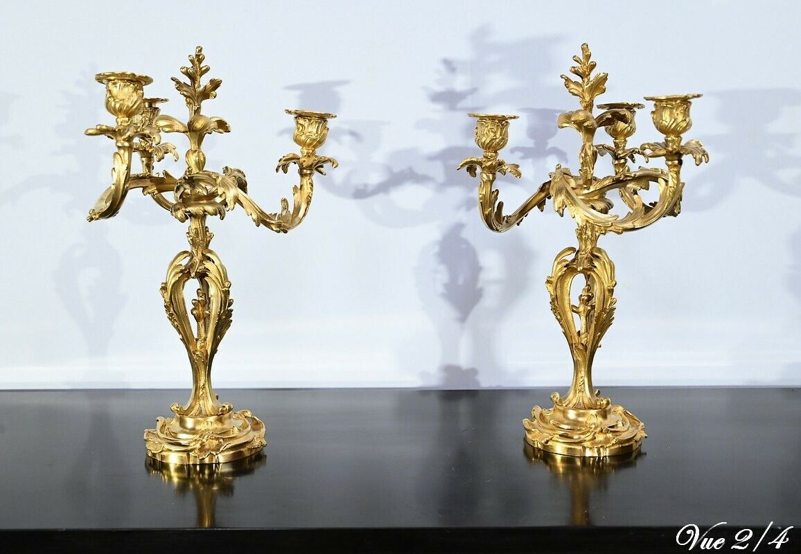 2142.4 Pair Of Gilt Bronze Candelabra, Louis XV Style – Late 19th Century photo