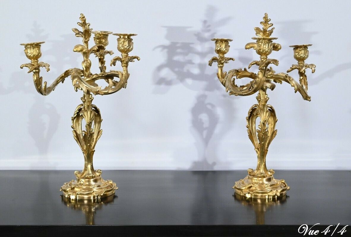 photo buy Pair Of Gilt Bronze Candelabra, Louis XV Style – Late 19th Century