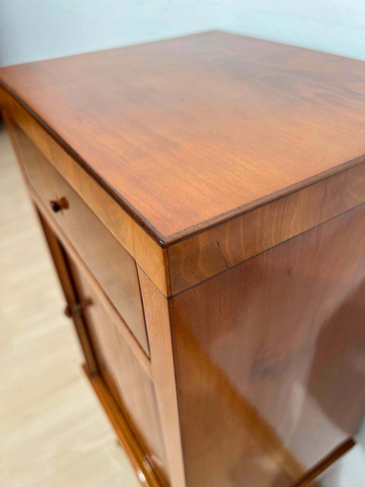 Furniture Biedermeier Pillar Cabinet, Cherry Veneer, South Germany Circa 1820 photo