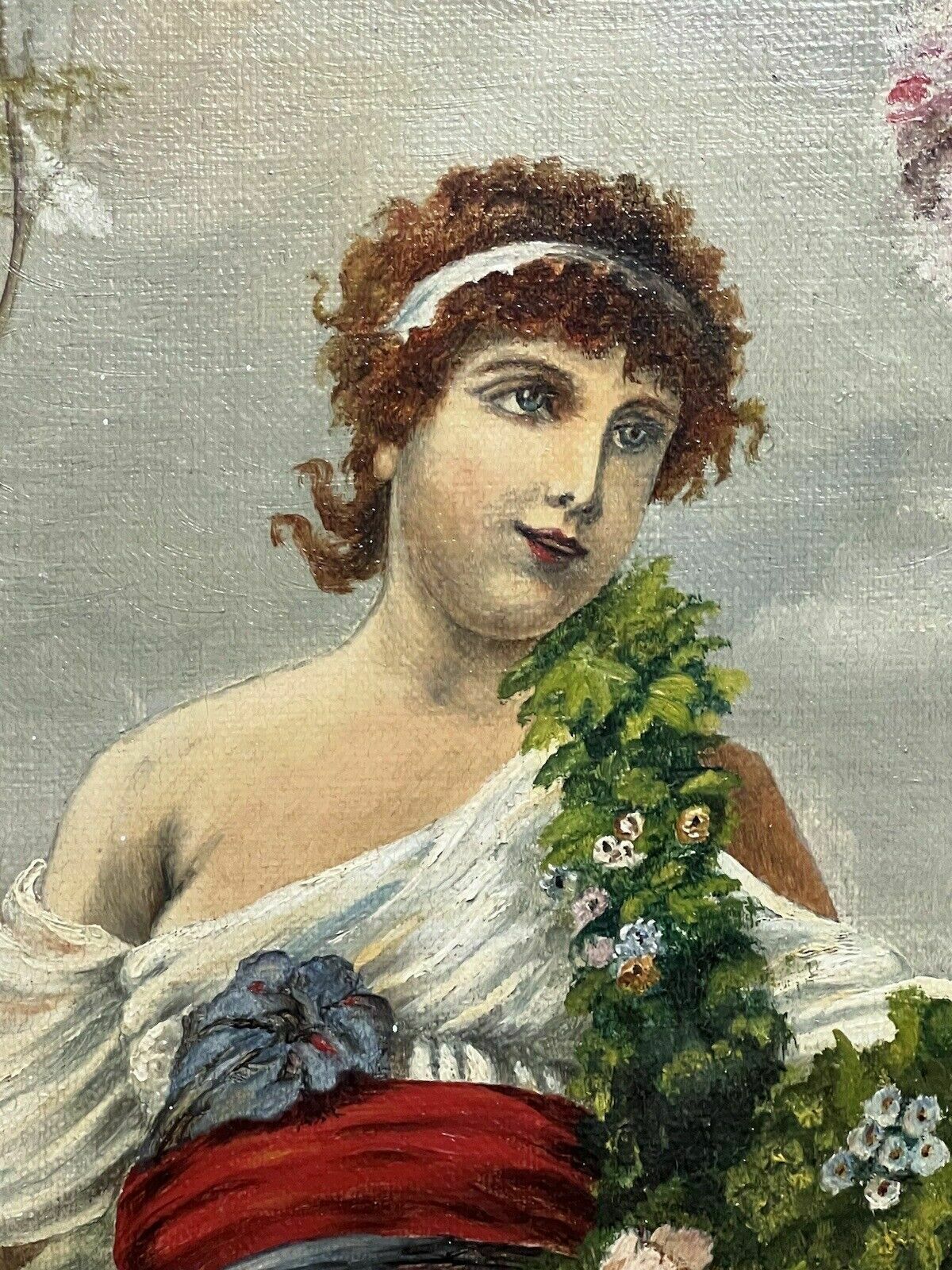 Austrian Viennese Winter Landscape With Enchanting Woman Holding Floral Garland photo vintage