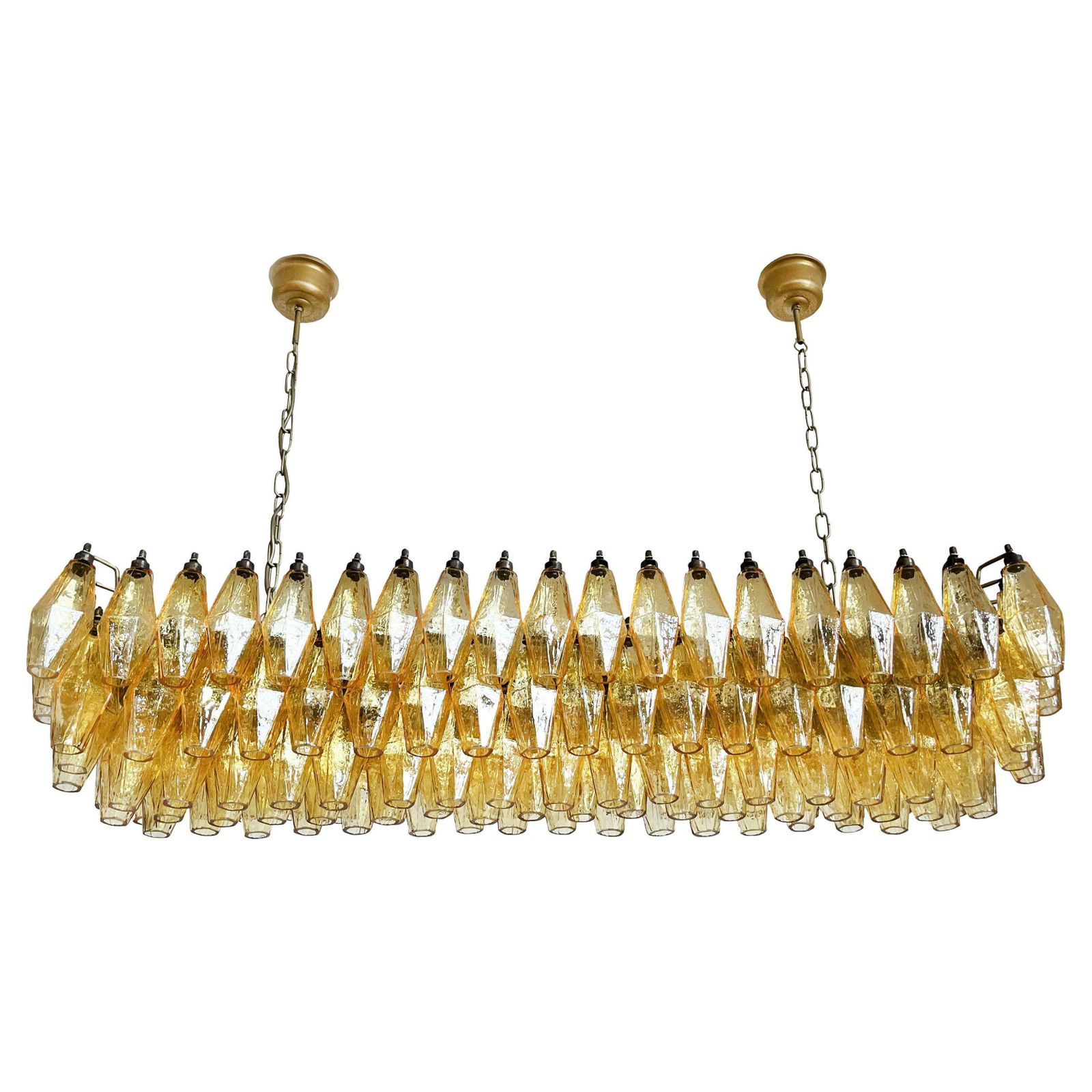 Gorgeous Murano Poliedri Chandelier   Carlo Scarpa Style   138 Amber Glasses