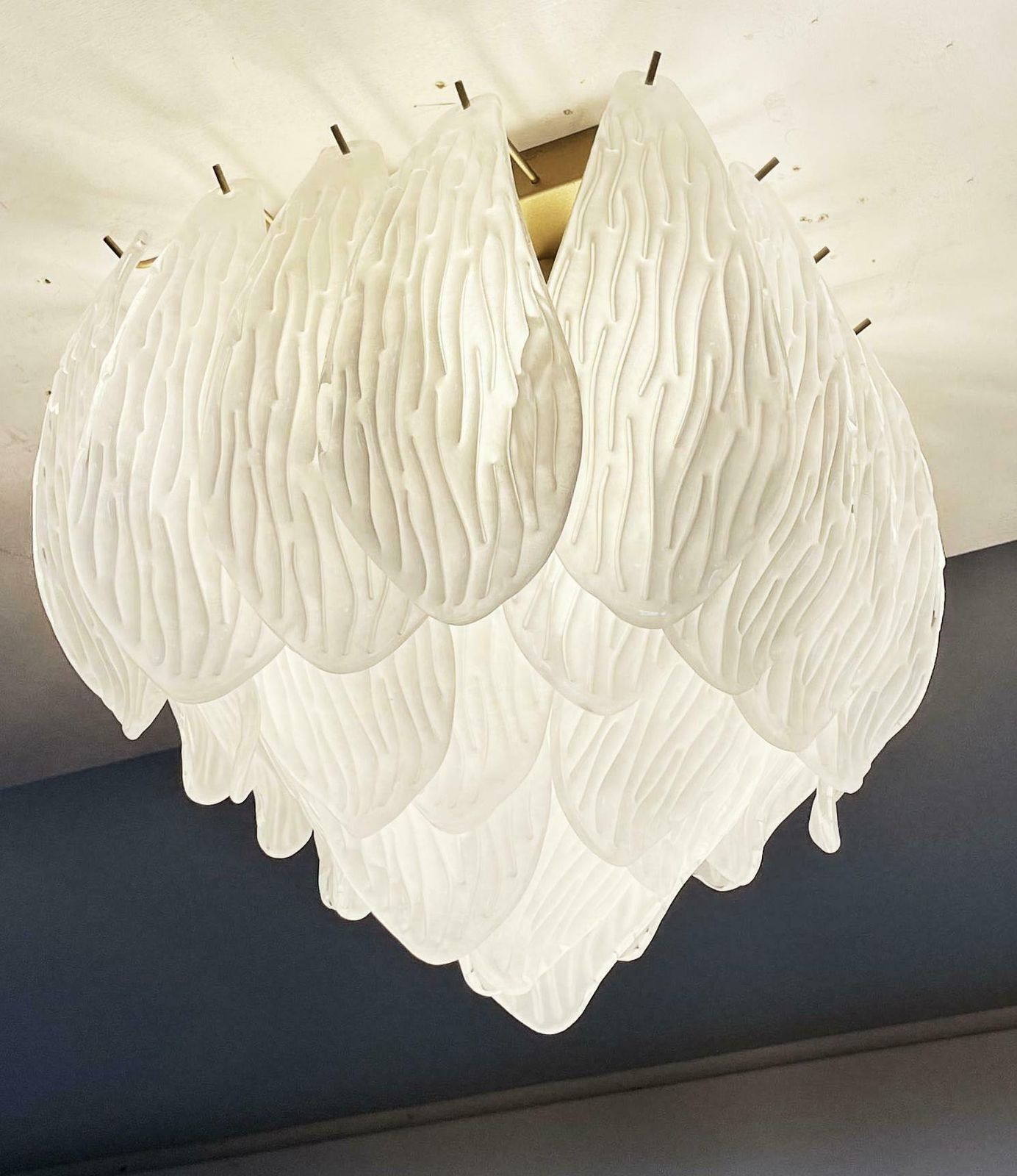 photo for sale Wonderful Murano Ceiling Lamp   Frosted Carved Glass Leaves Us$1,525.04per Item