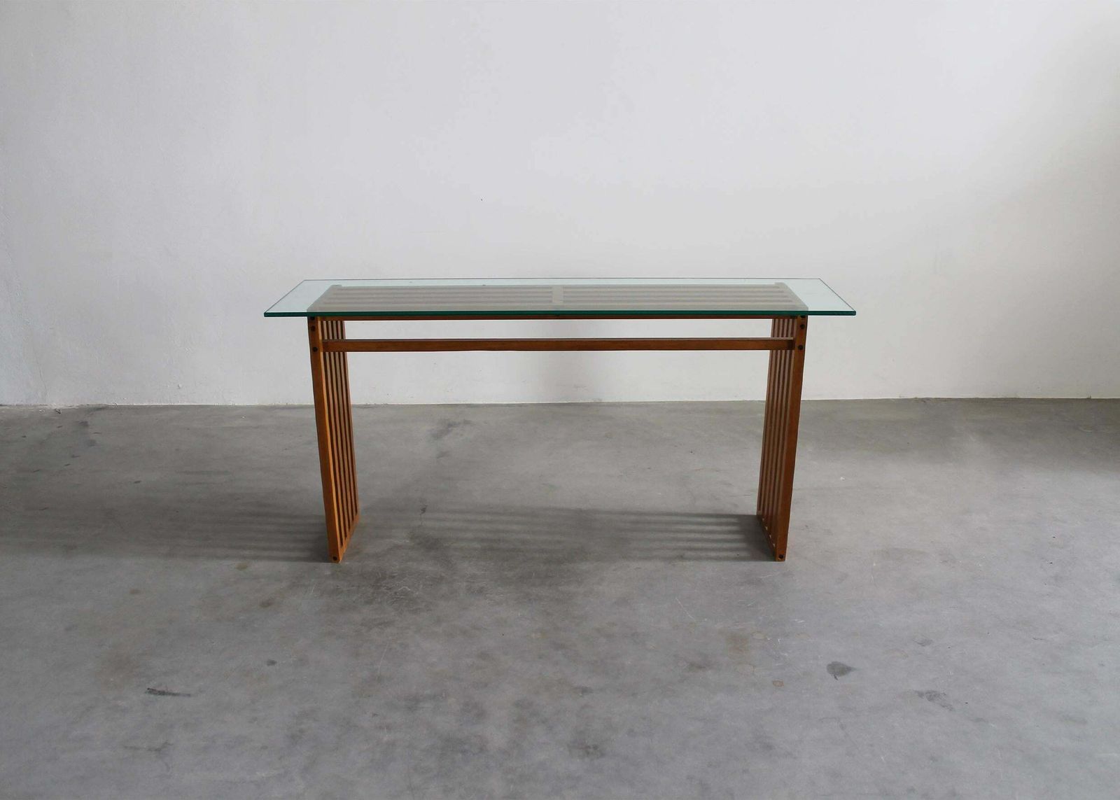 Lella & Massimo Vignelli Ara Console Table In Wood And Glass Driade 1974 Italy photo for sale