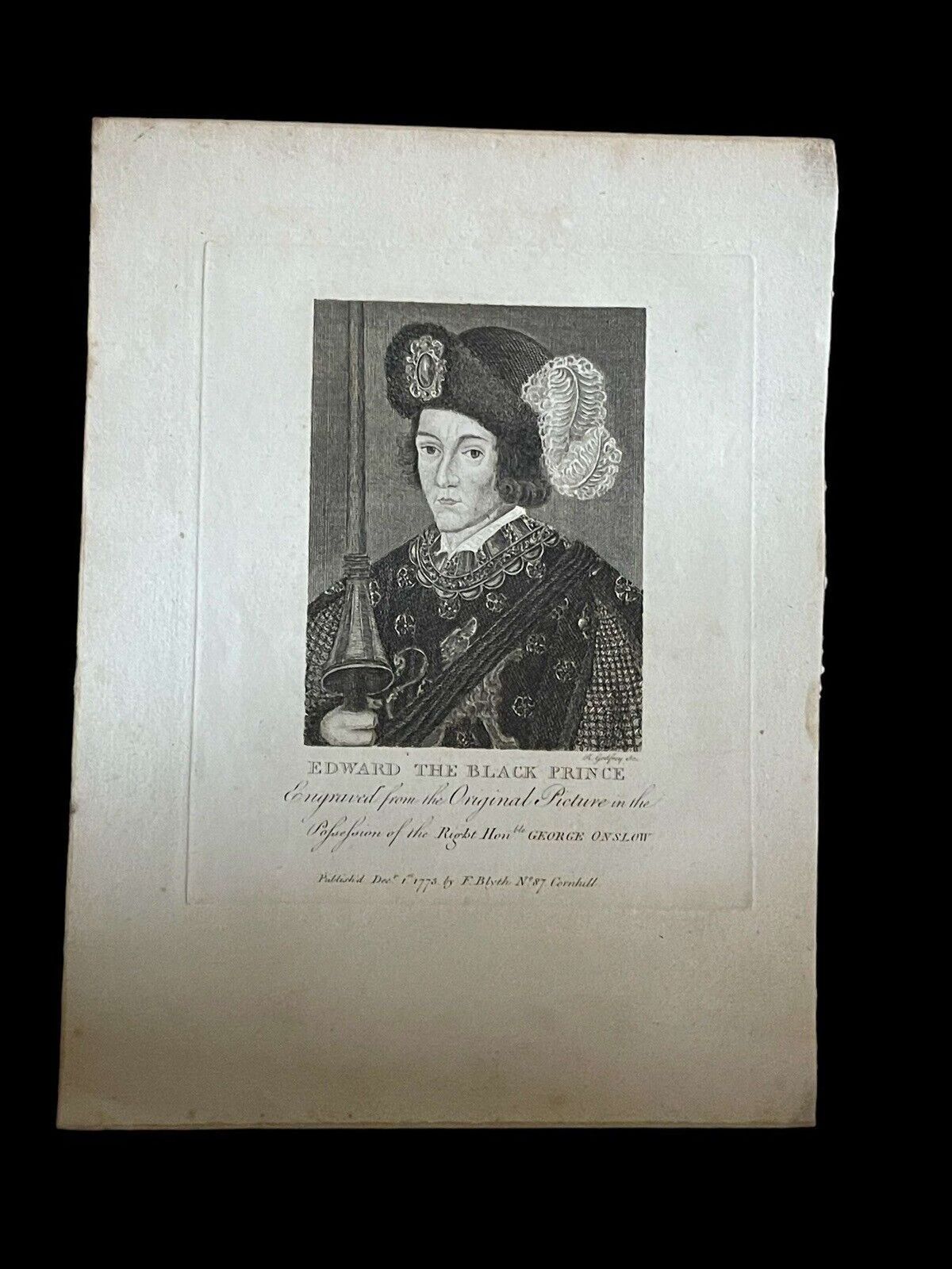 Antique Copper Plate Engraving Edward The Black Prince 1775 photo 95.0