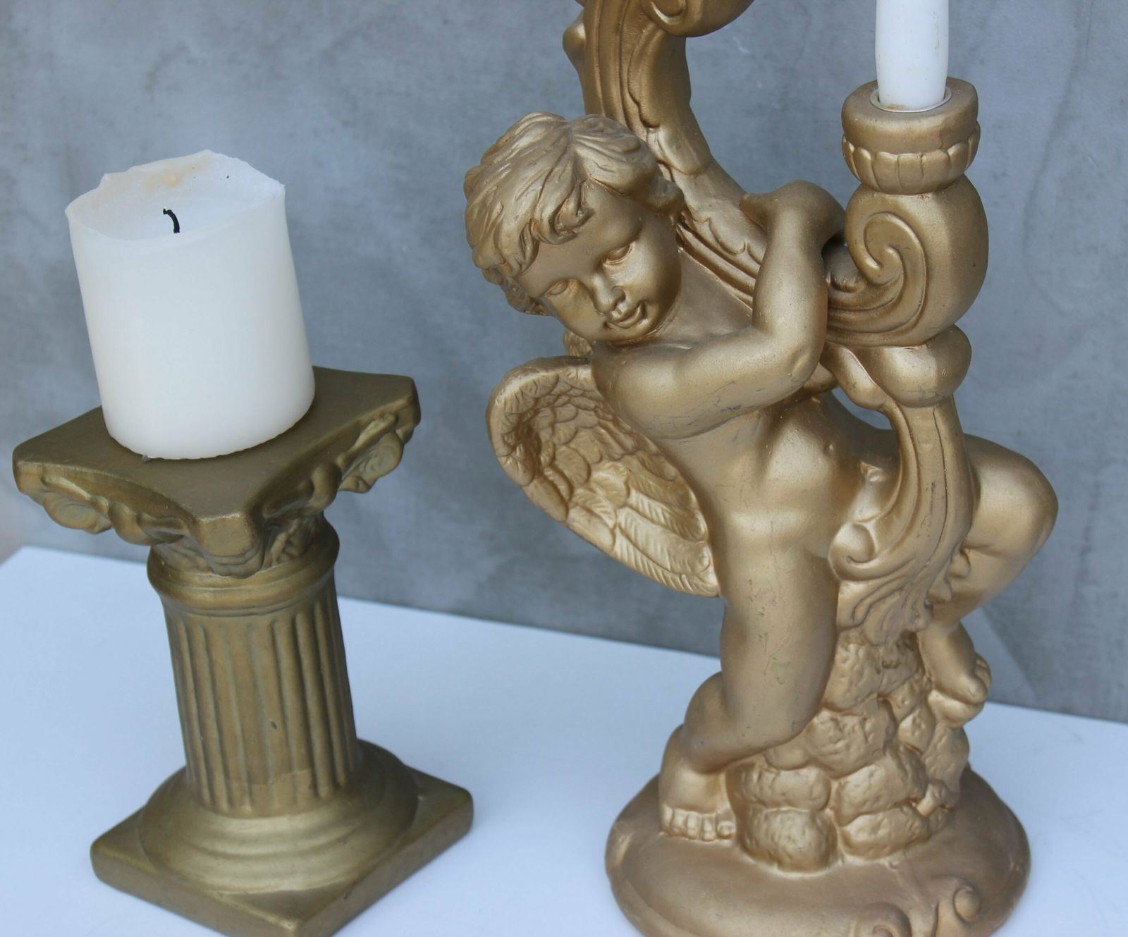 photo furniture Golden French Cherub Candlestick Baroque Fireplace Accent, A Stunning Gypsum Cherub Christmas Decoration