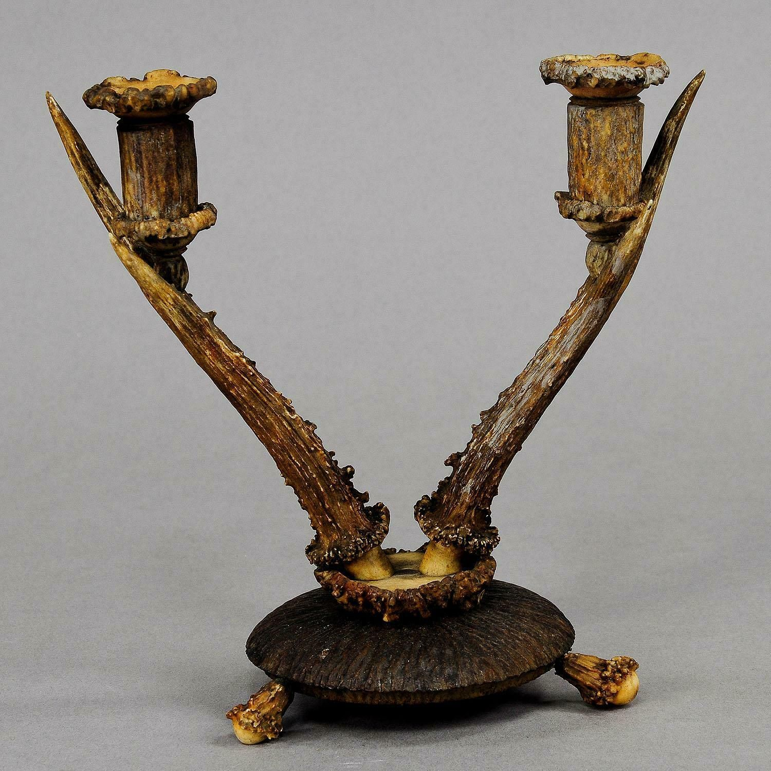 Antique Cabin Decor Two Armed Antler Candlestick 1900 photo Home Decor