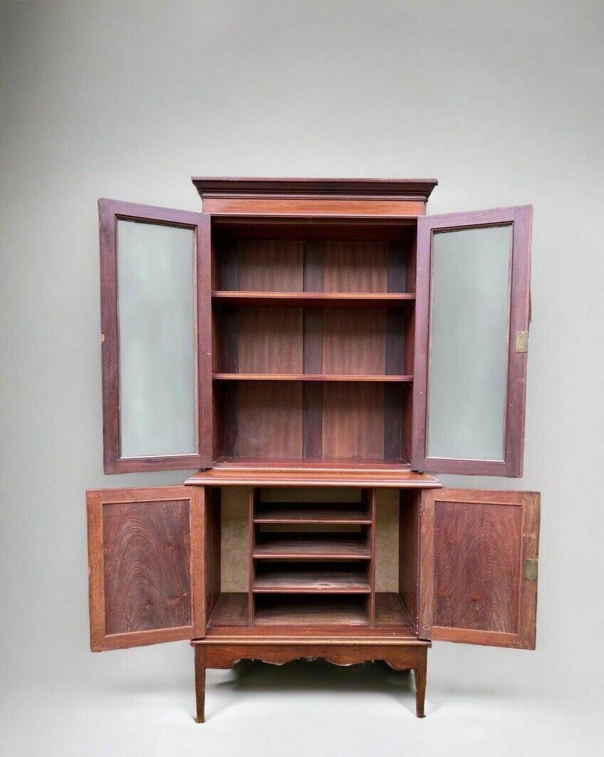Compact Antique Early C20th Glazed Mahogany Display China Cabinet Bookcase photo for sale