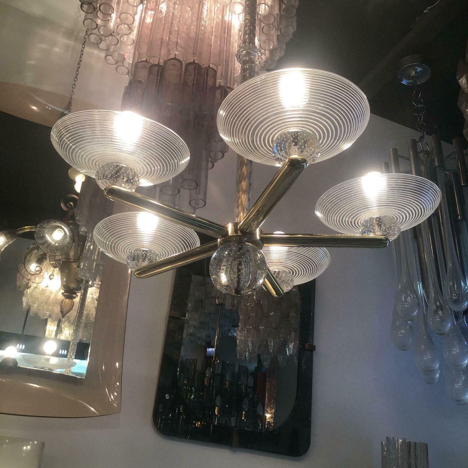 Seguso Chandelier Brass Murano Glass 1950 Italy photo Lighting