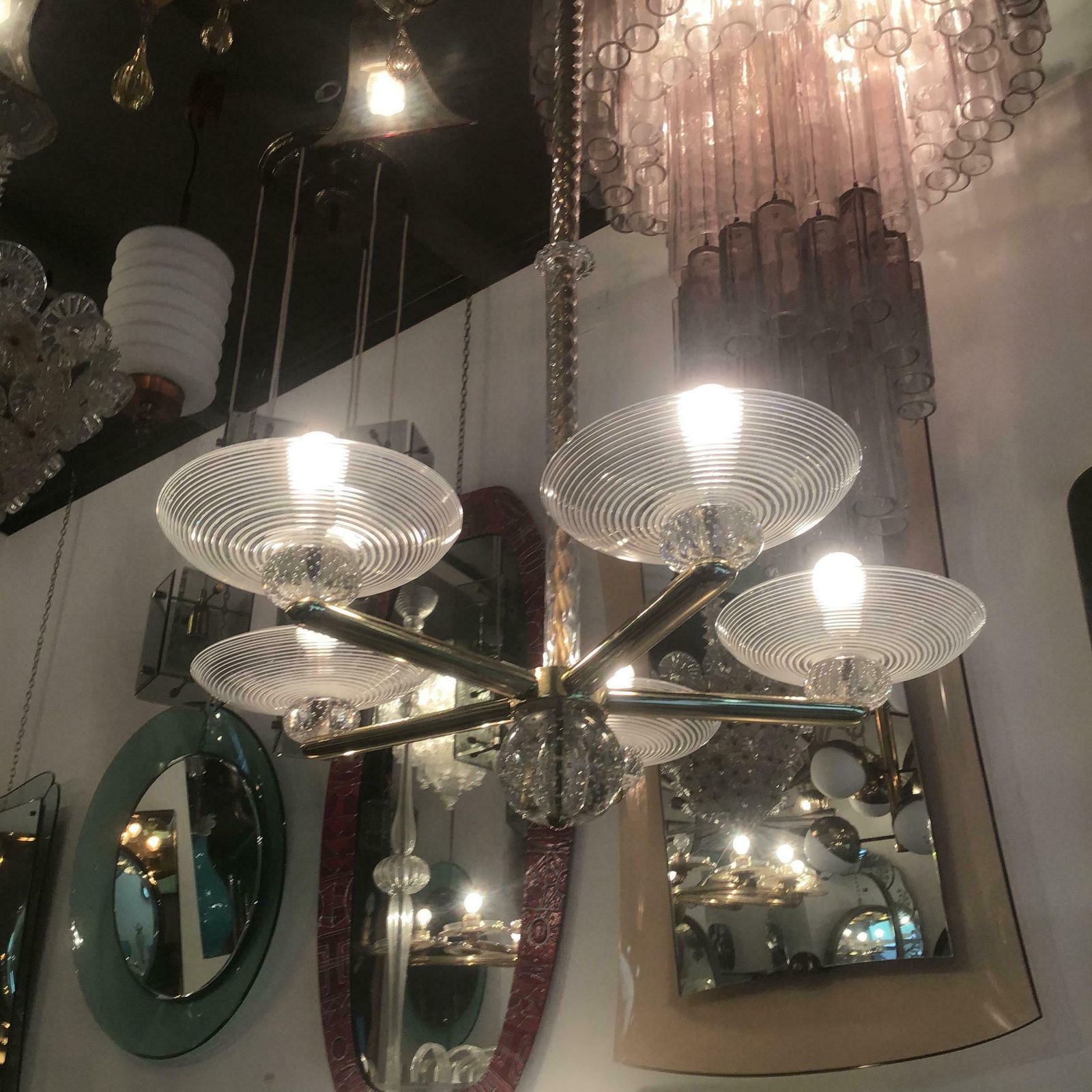 Seguso Chandelier Brass Murano Glass 1950 Italy photo vintage