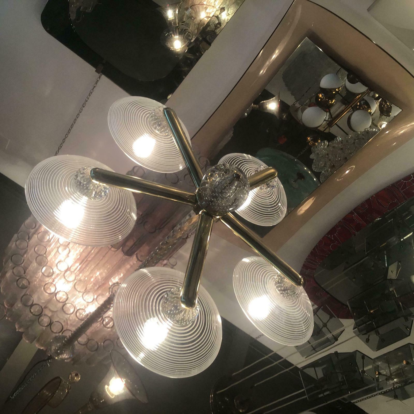 5723.0 Seguso Chandelier Brass Murano Glass 1950 Italy photo