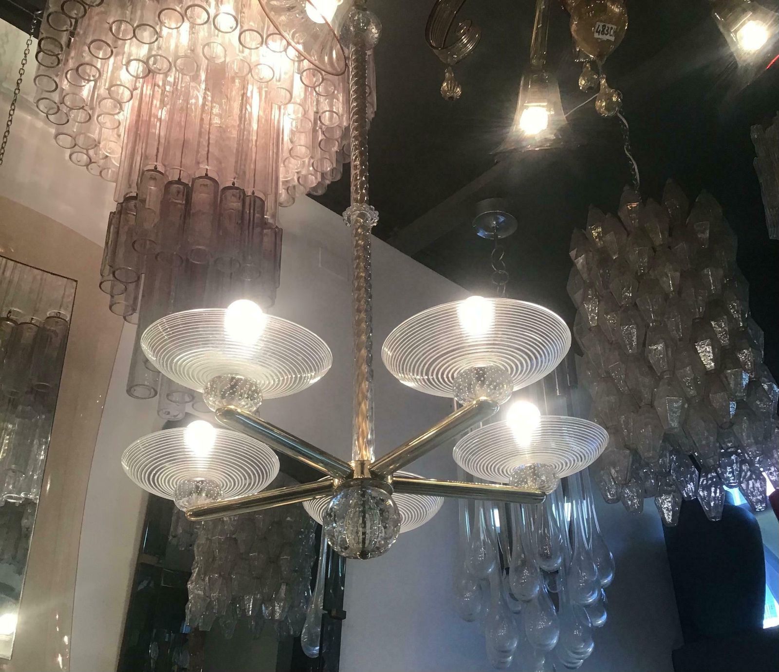 photo buy Seguso Chandelier Brass Murano Glass 1950 Italy