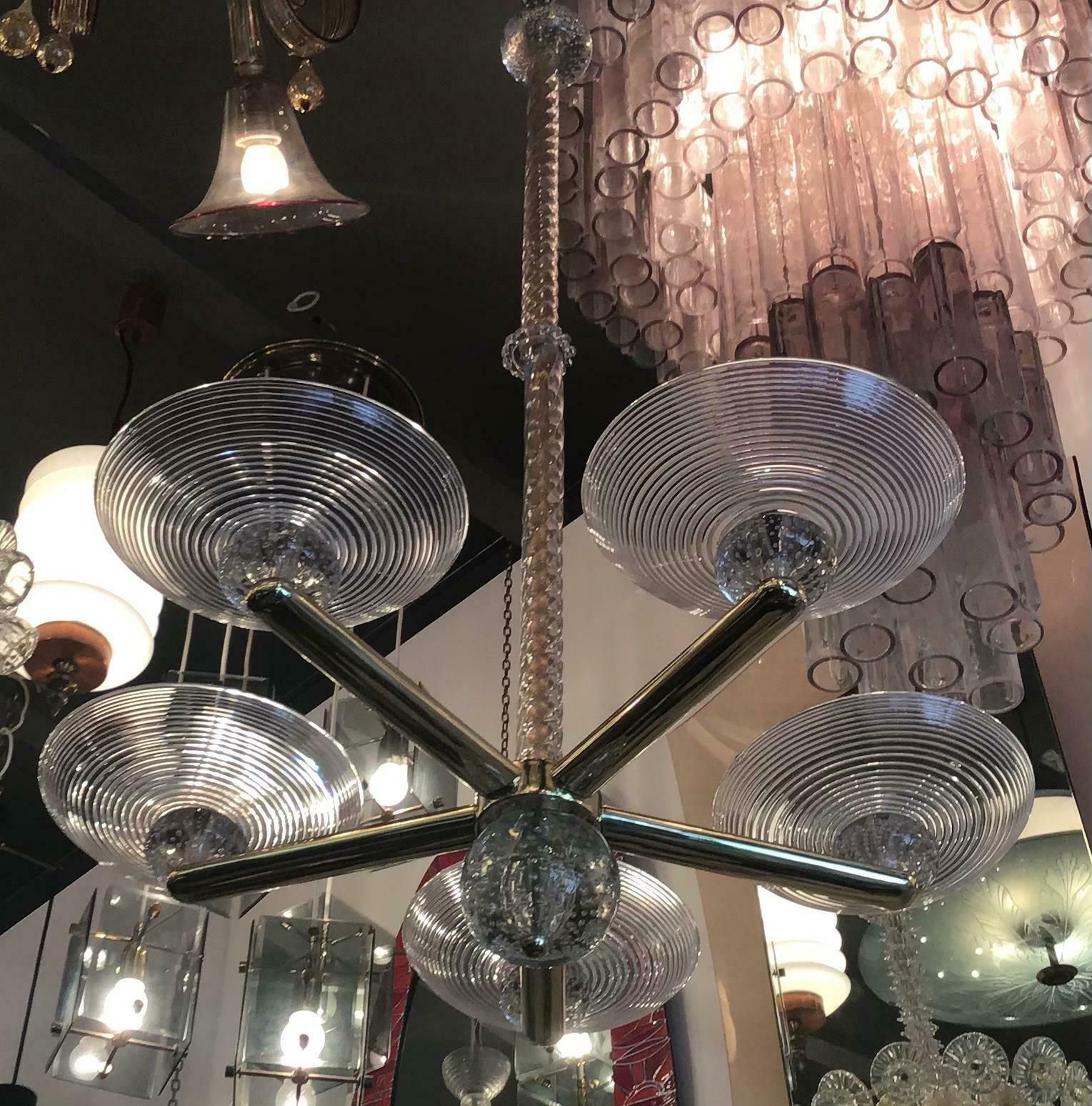 Seguso Chandelier Brass Murano Glass 1950 Italy photo furniture
