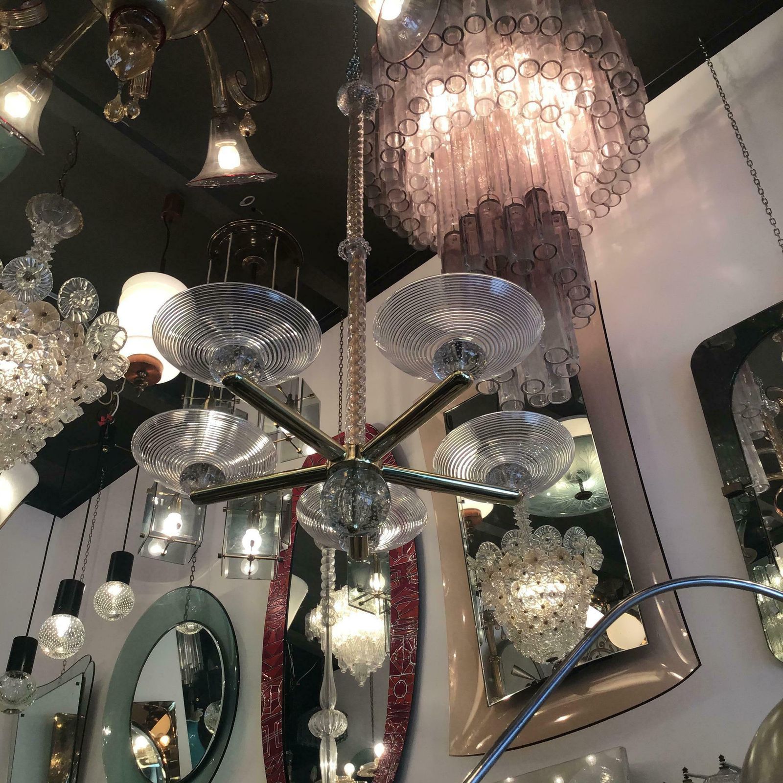 Seguso Chandelier Brass Murano Glass 1950 Italy photo 5723.0