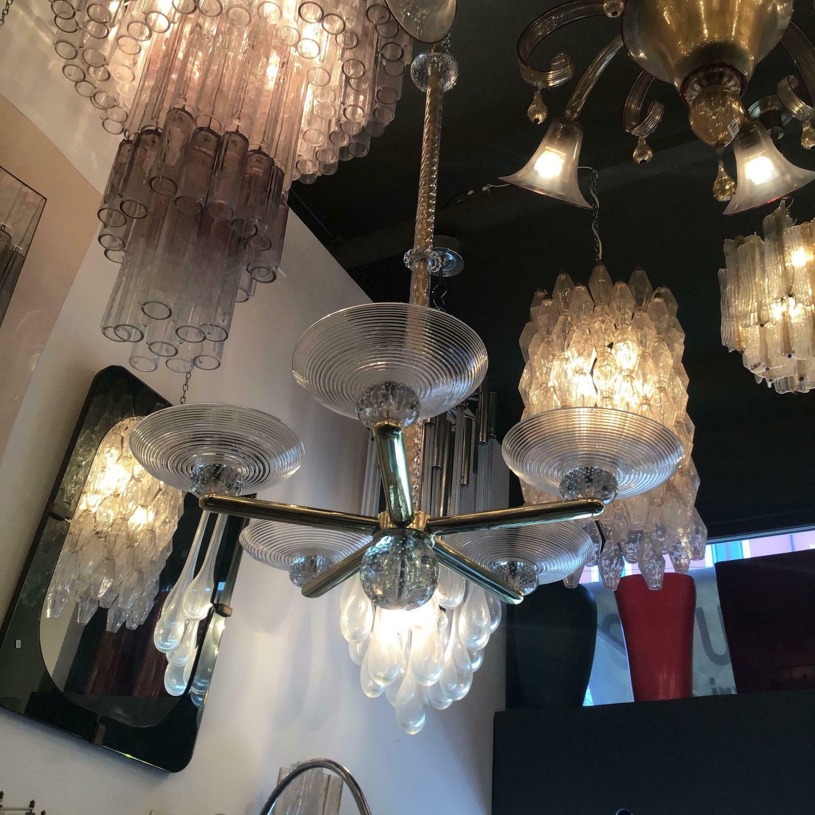 photo for sale Seguso Chandelier Brass Murano Glass 1950 Italy