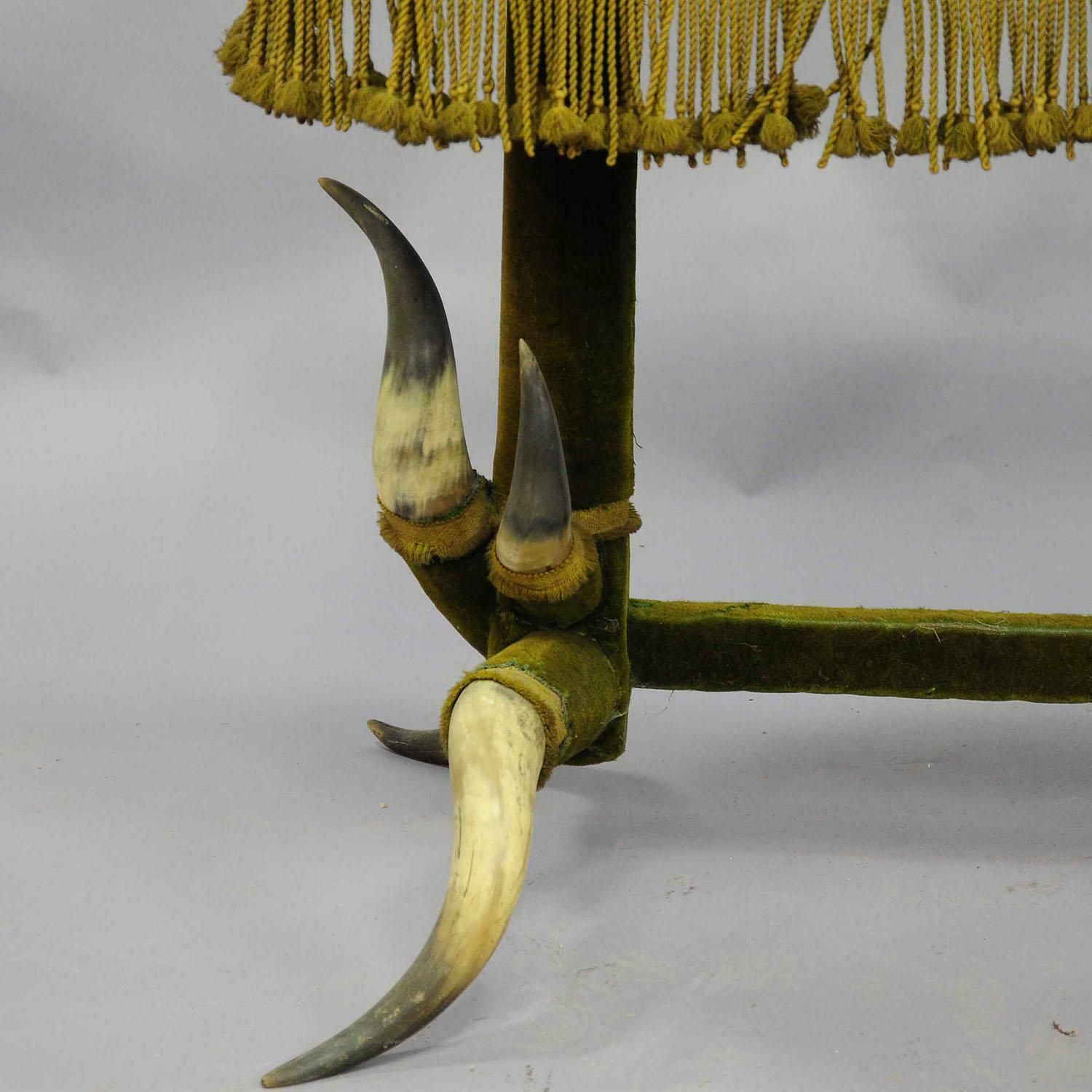 Antique Bull Horn Table With Green Velvet Ca. 1870 photo Furniture
