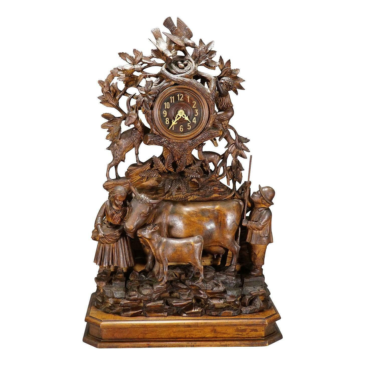 Antique Mantel Clock With Herdsman Family, Goats And Cattle photo furniture