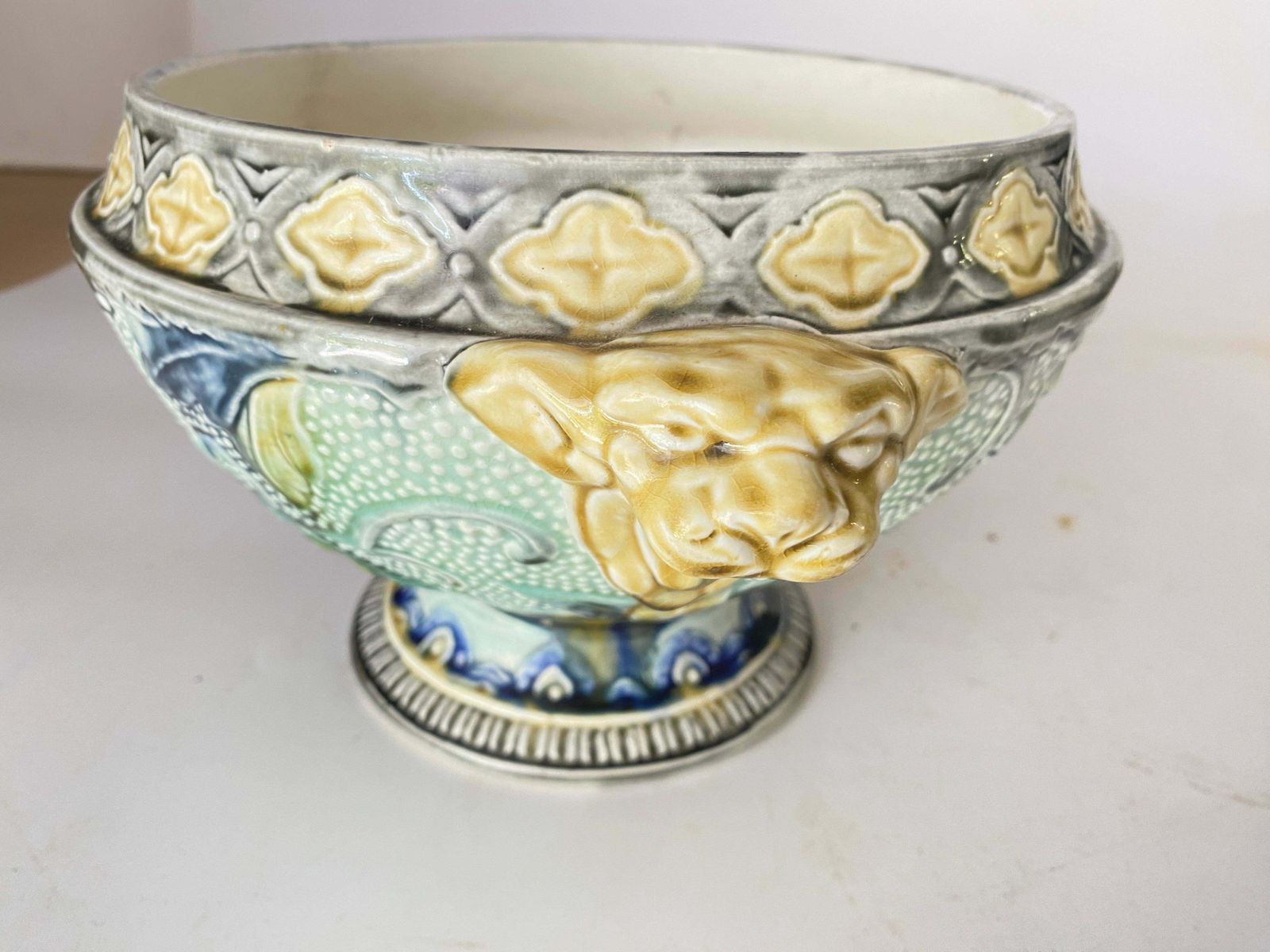 Majolica Bowl Or Vide Poche Blue Green White Colors Circa 1900 Belgium photo 476.0